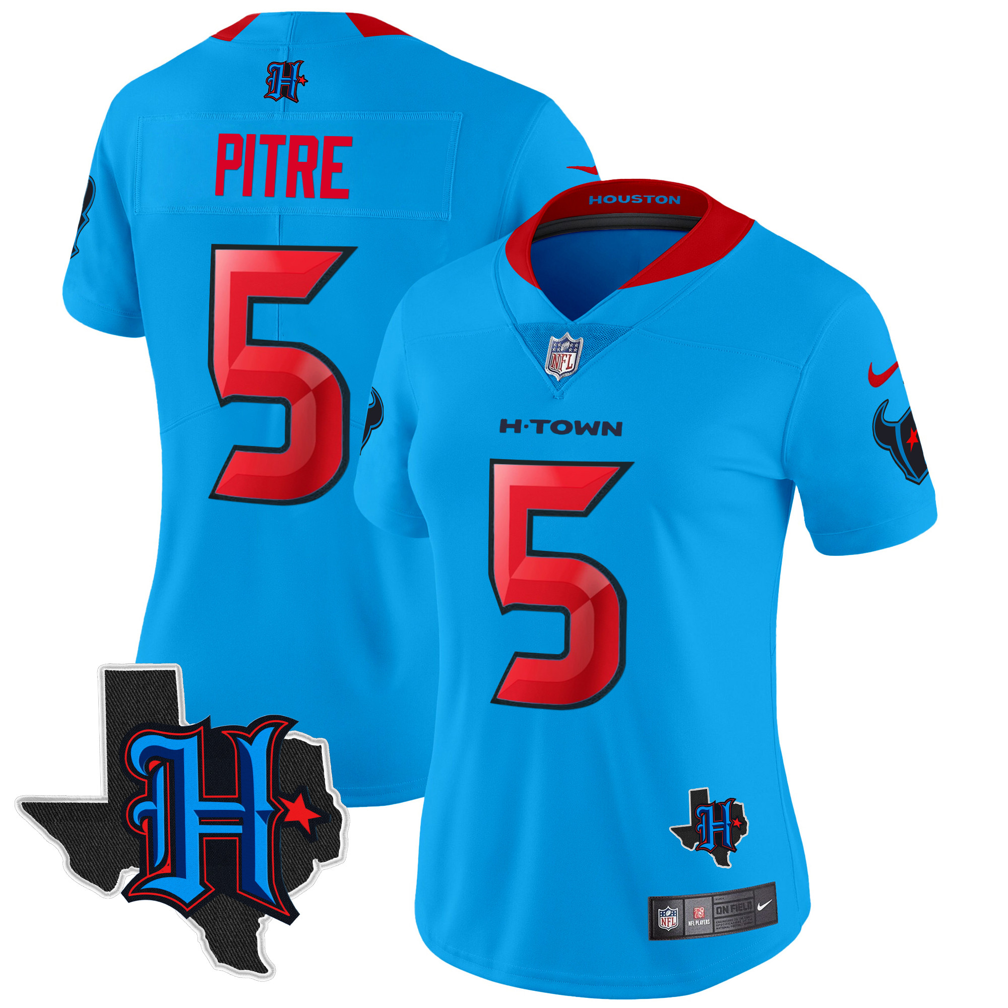 Jalen Pitre Women's Houston Texans 2024 Texas Patch Vapor Limited Blue Jersey - All Stitched