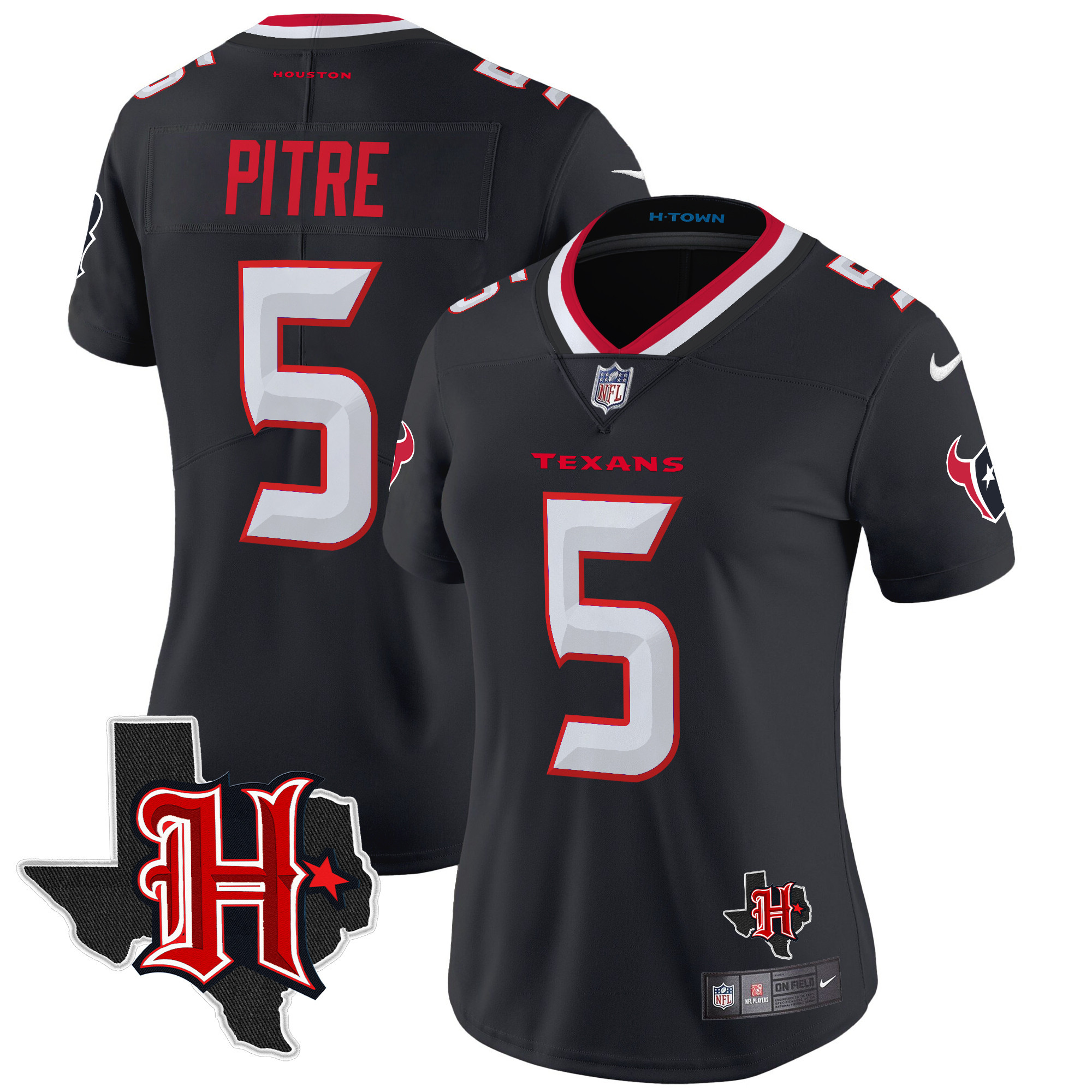 Jalen Pitre Women's Houston Texans 2024 Texas Patch Vapor Limited Navy Jersey - All Stitched