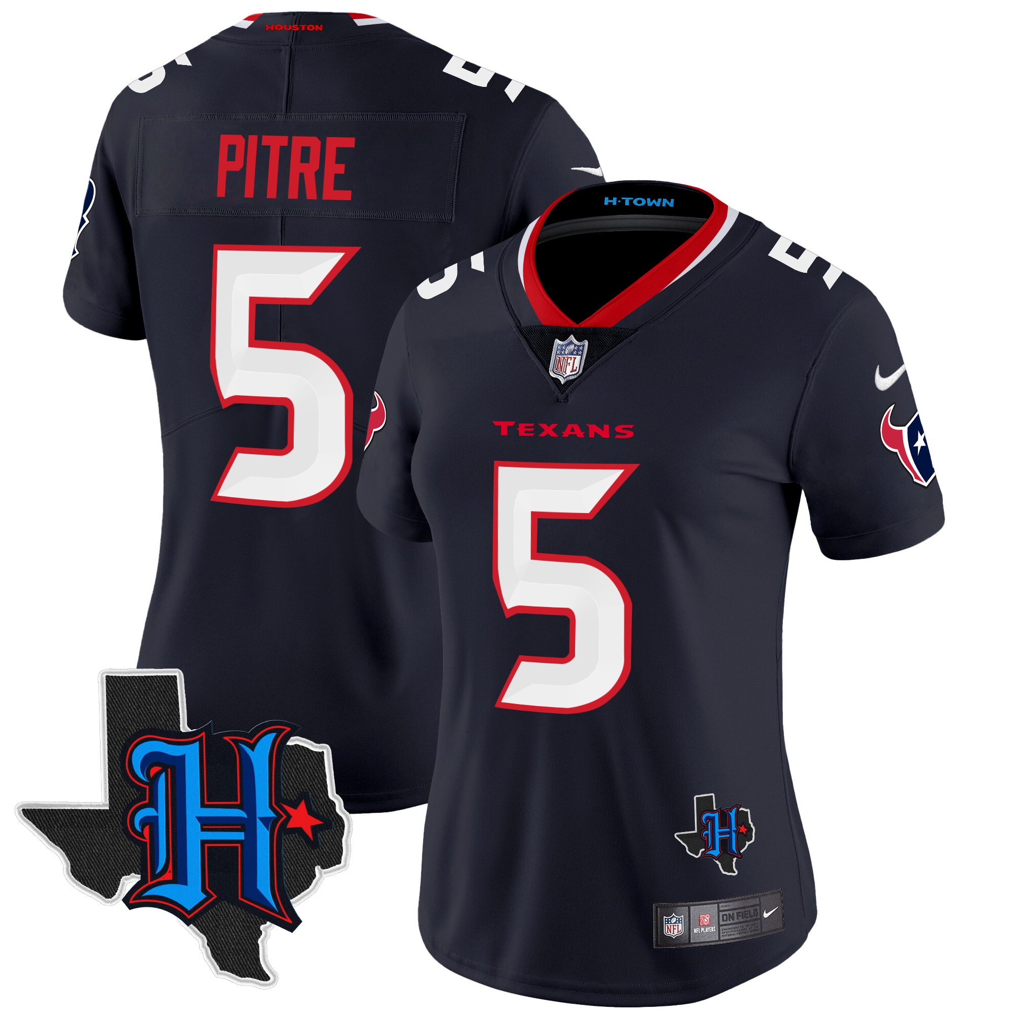 Jalen Pitre Women's Houston Texans 2024 Texas Patch Vapor Limited Navy Jersey - All Stitched