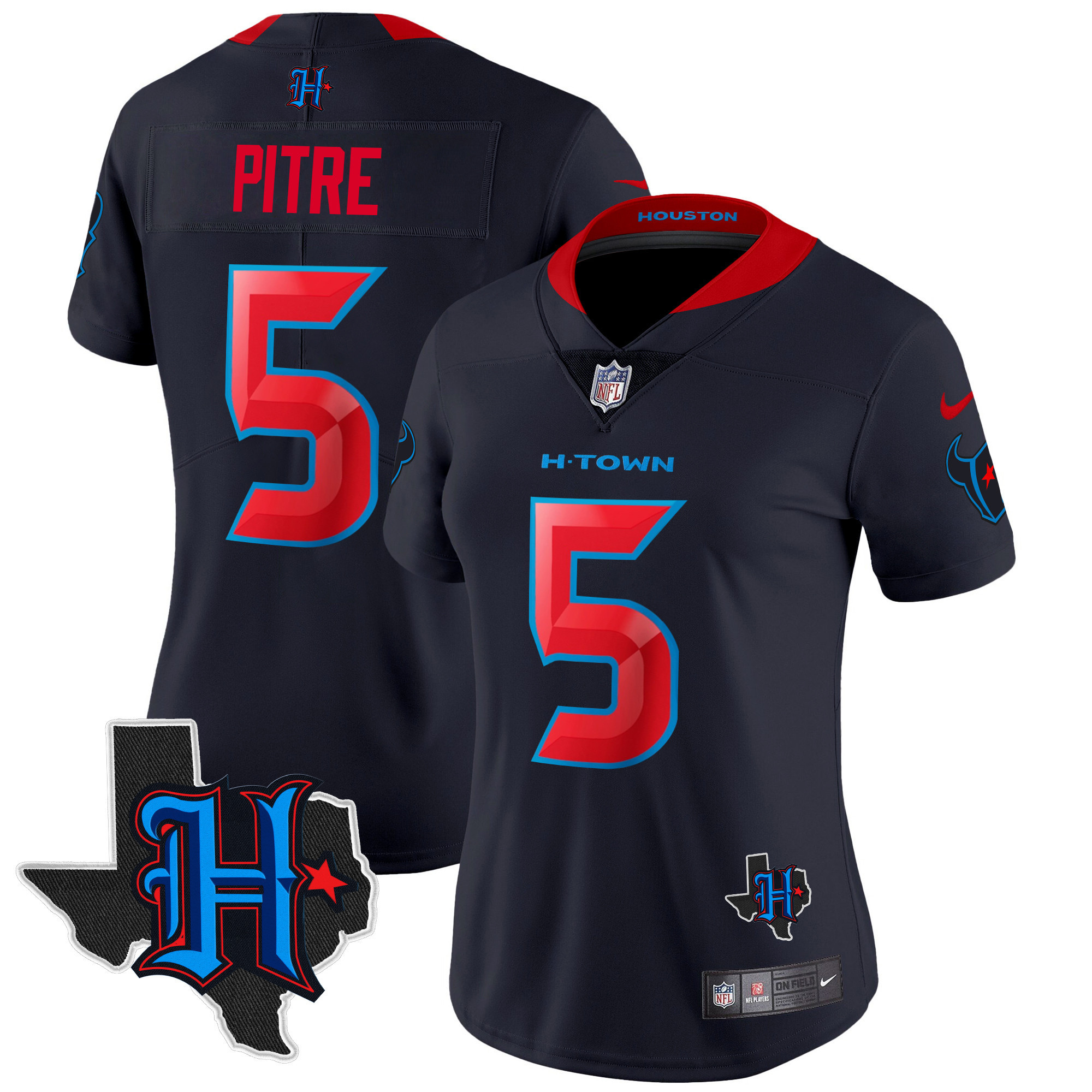 Jalen Pitre Women's Houston Texans 2024 Texas Patch Vapor Limited Navy Limited Jersey - All Stitched