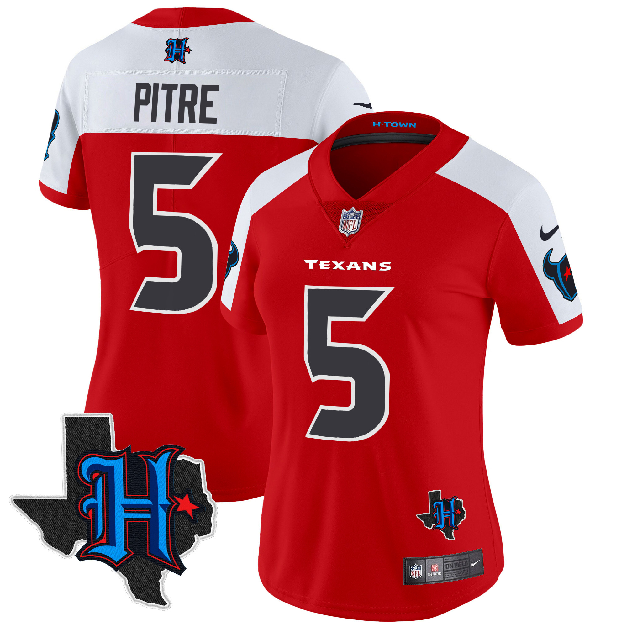 Jalen Pitre Women's Houston Texans 2024 Texas Patch Vapor Limited Red Alternate Jersey - All Stitched