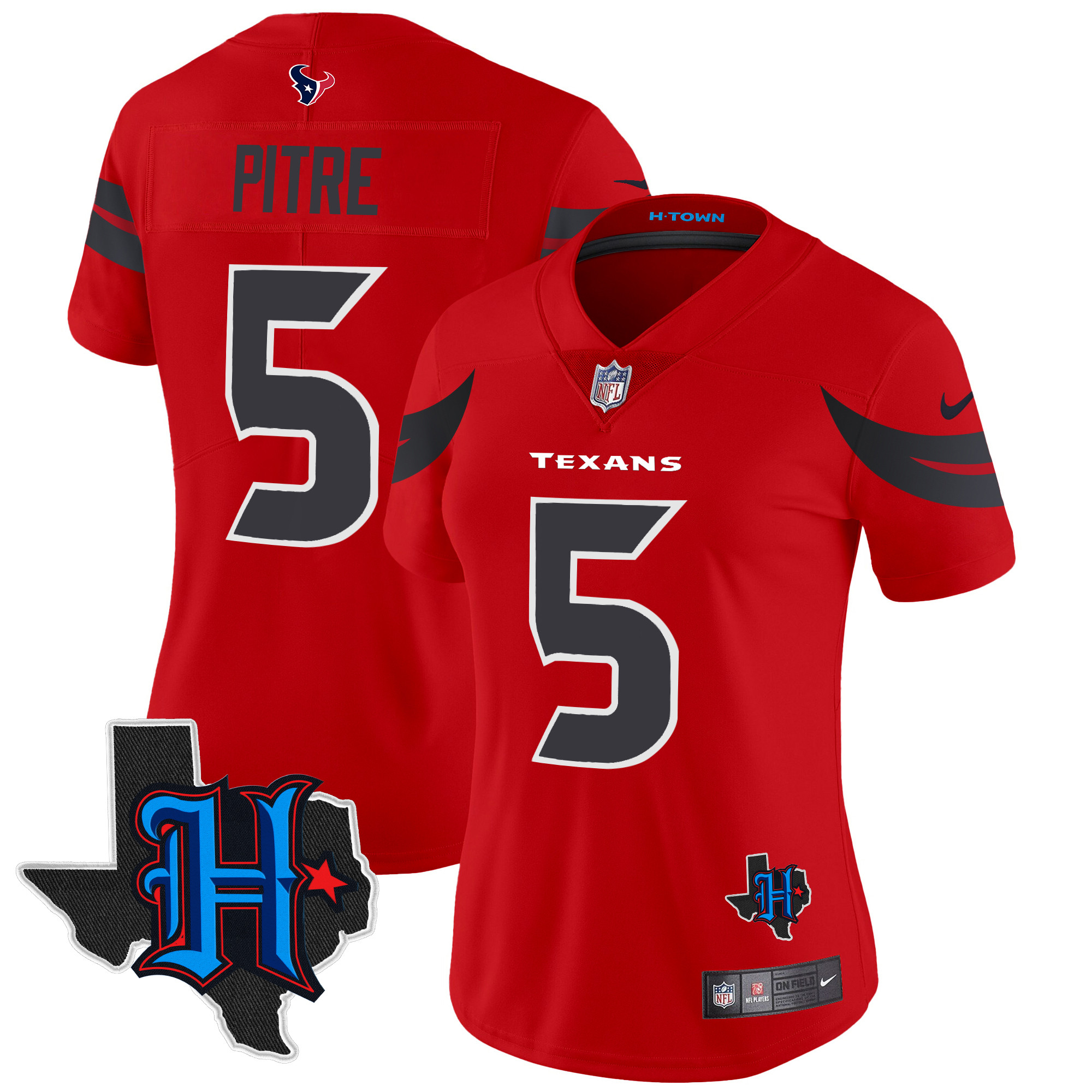 Jalen Pitre Women's Houston Texans 2024 Texas Patch Vapor Limited Red Jersey - All Stitched