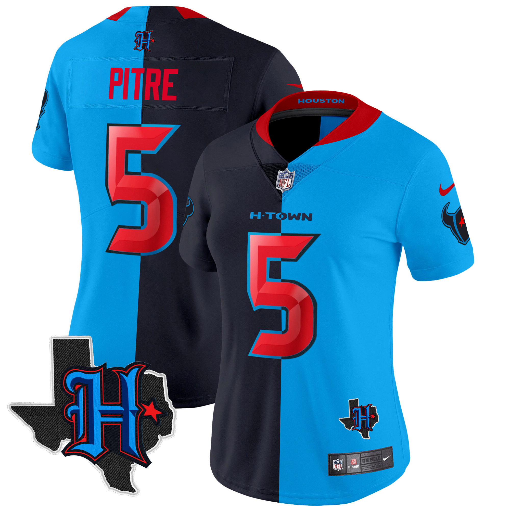 Jalen Pitre Women's Houston Texans 2024 Texas Patch Vapor Limited Split Jersey - All Stitched