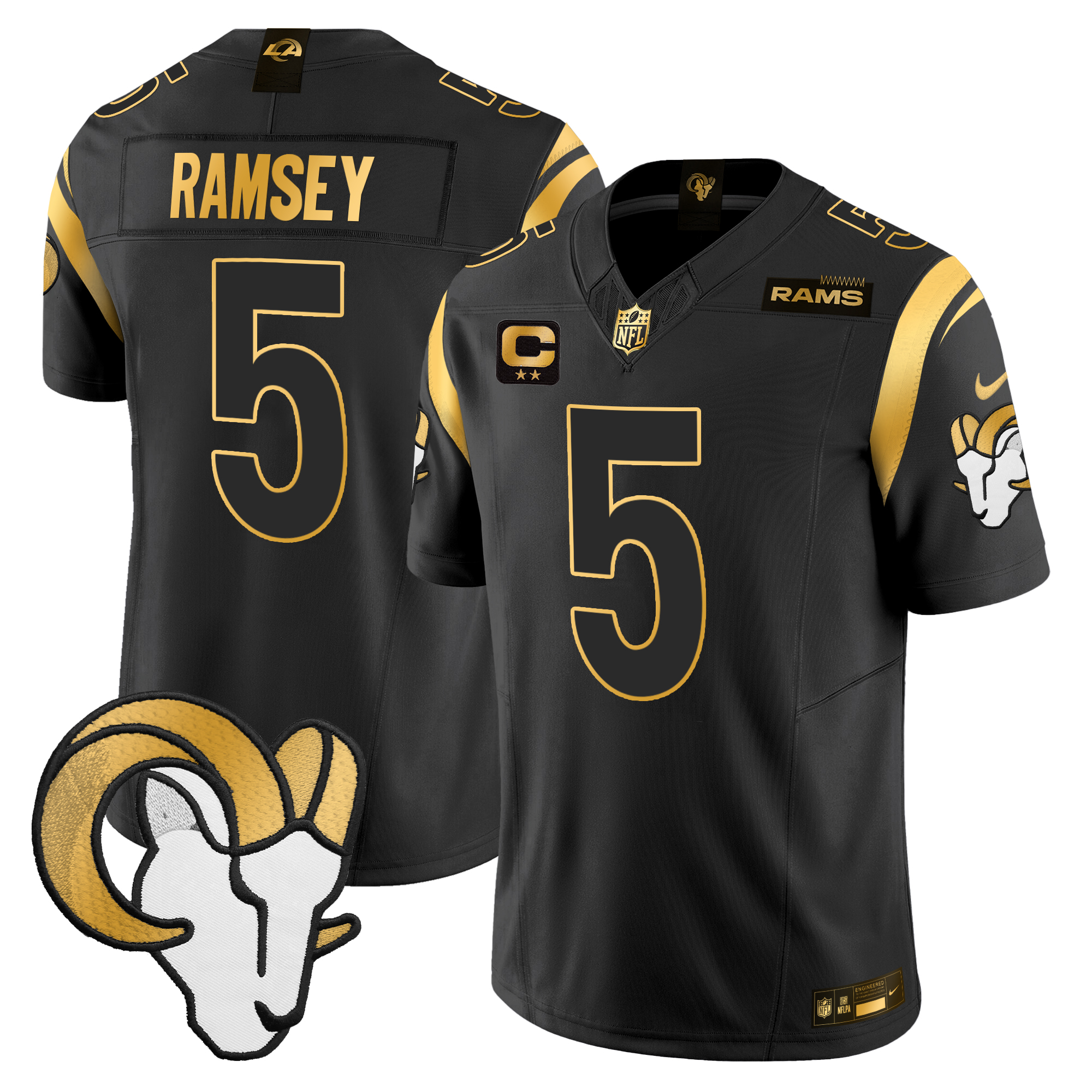 Jalen Ramsey Men's Los Angeles Rams 2024 Gold Vapor Limited Black Gold Jersey - All Stitched