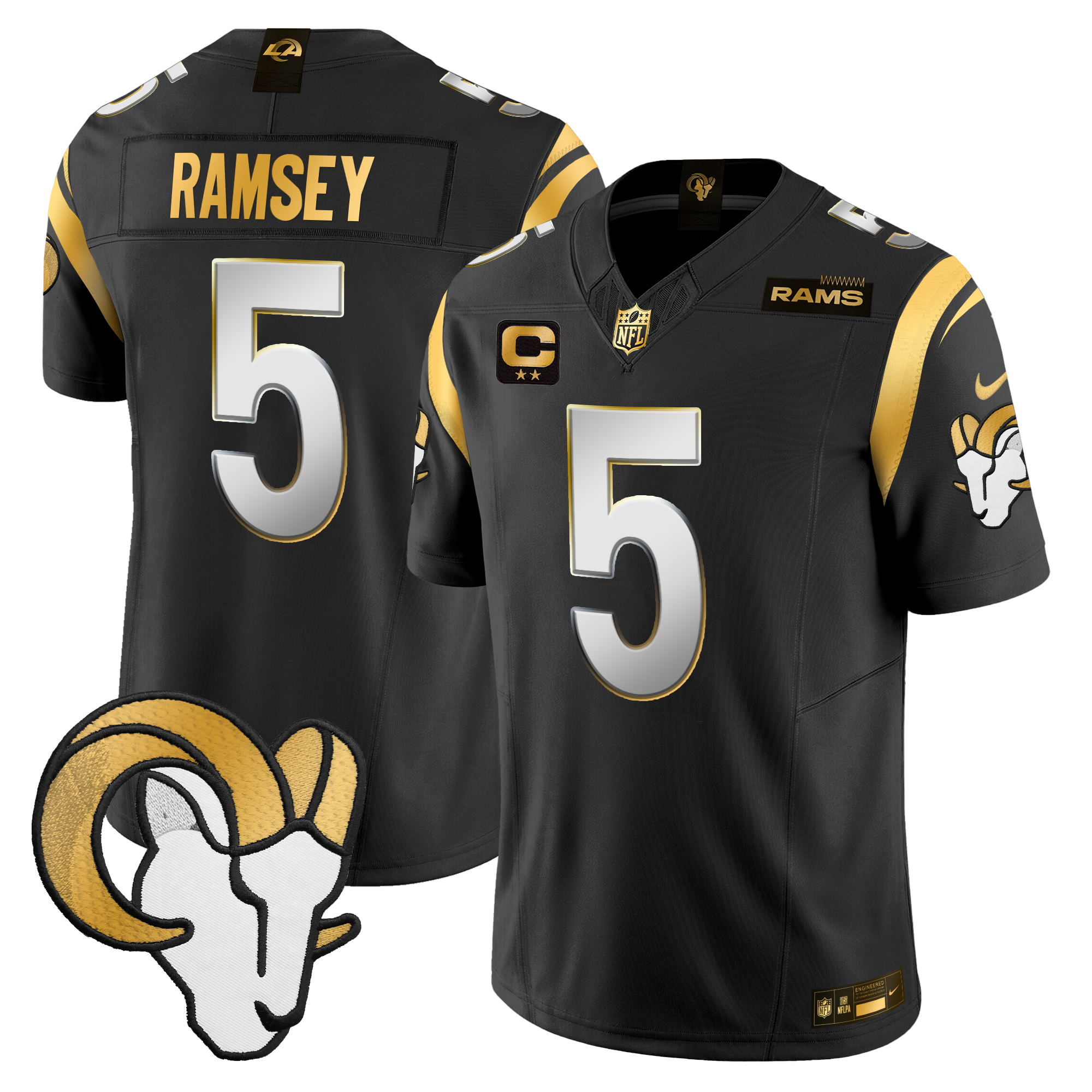 Jalen Ramsey Men's Los Angeles Rams 2024 Gold Vapor Limited Black Limited Jersey - All Stitched