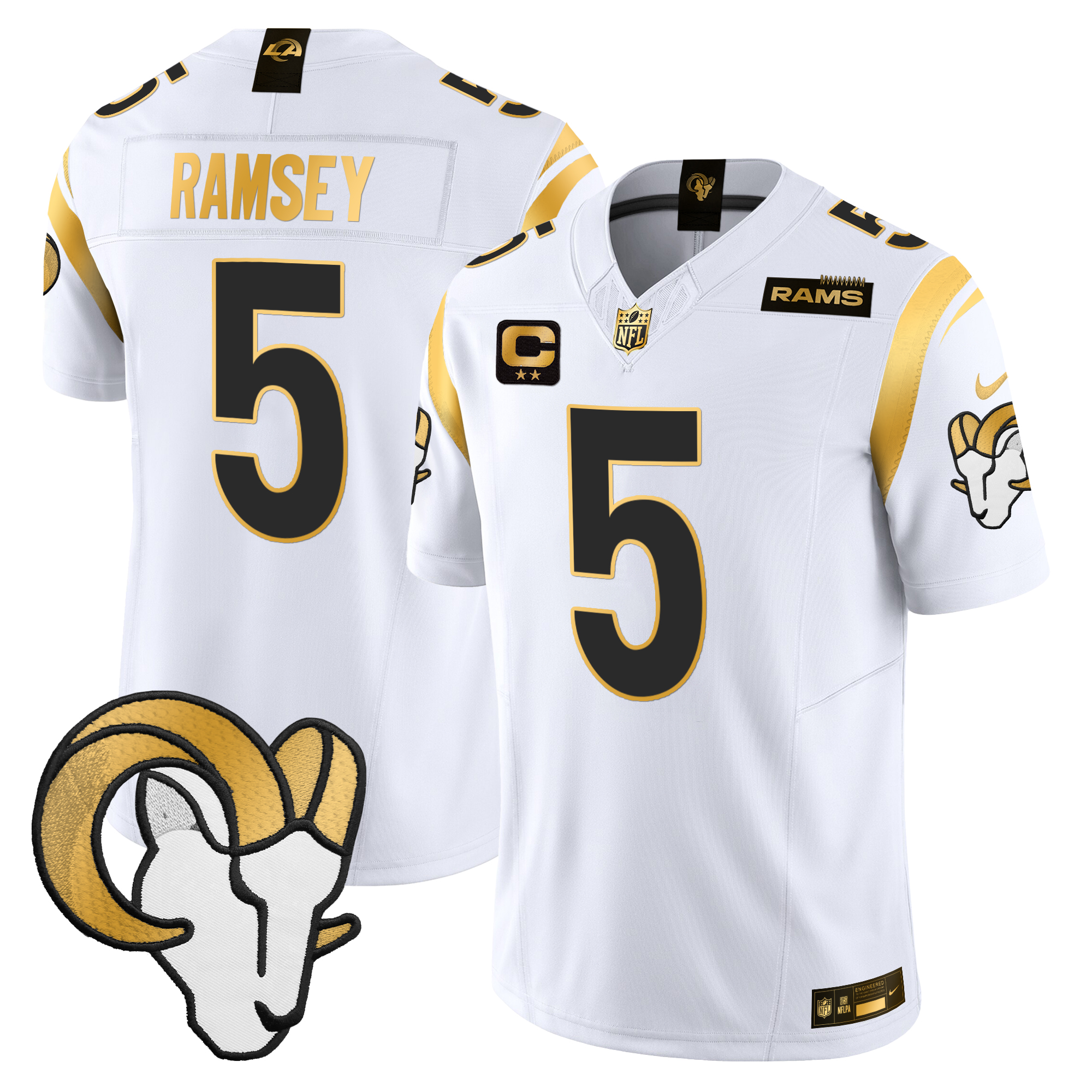 Jalen Ramsey Men's Los Angeles Rams 2024 Gold Vapor Limited White Jersey - All Stitched