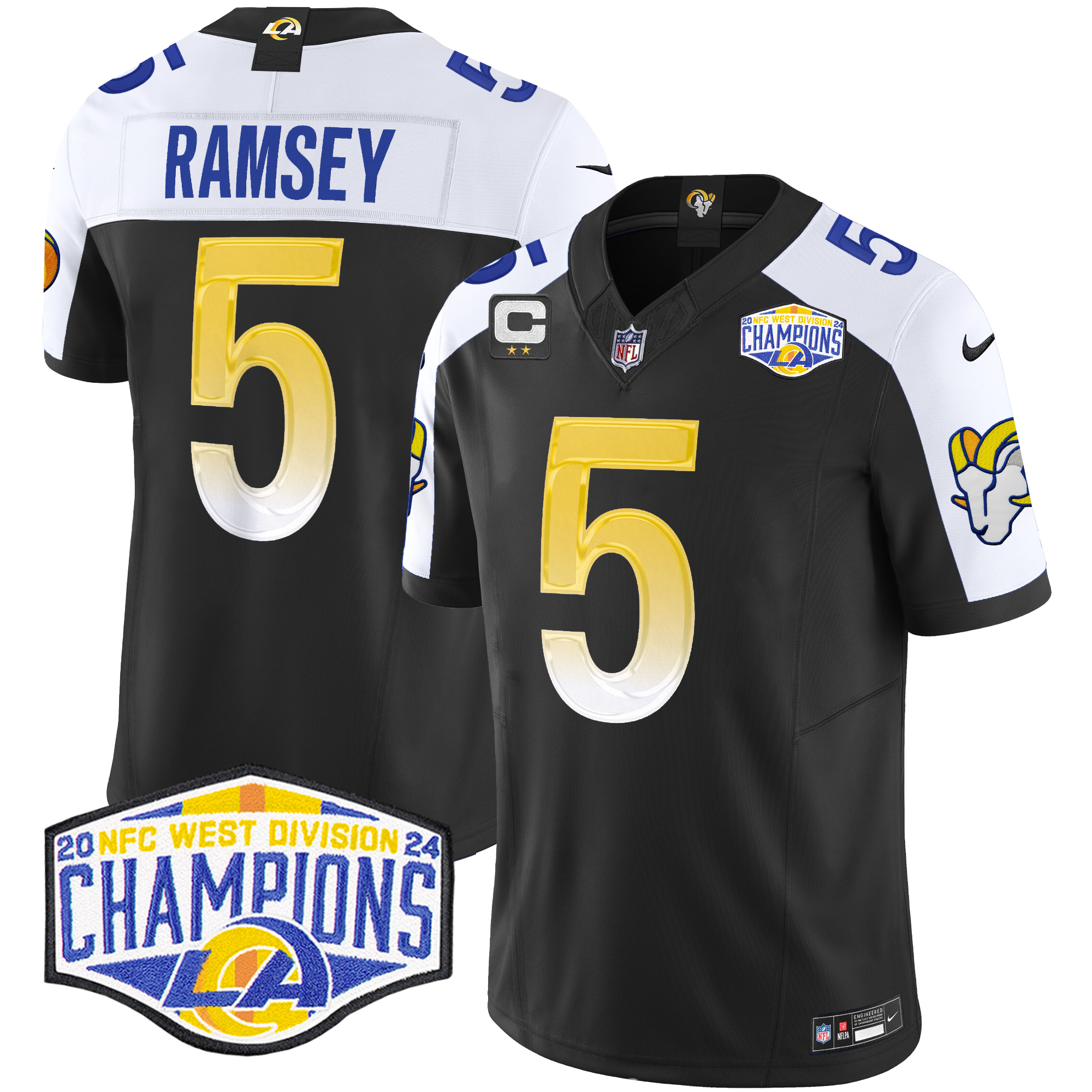 Jalen Ramsey Men's Los Angeles Rams 2024 NFC West Division Champions Vapor Limited Black Alternate Jersey - All Stitched