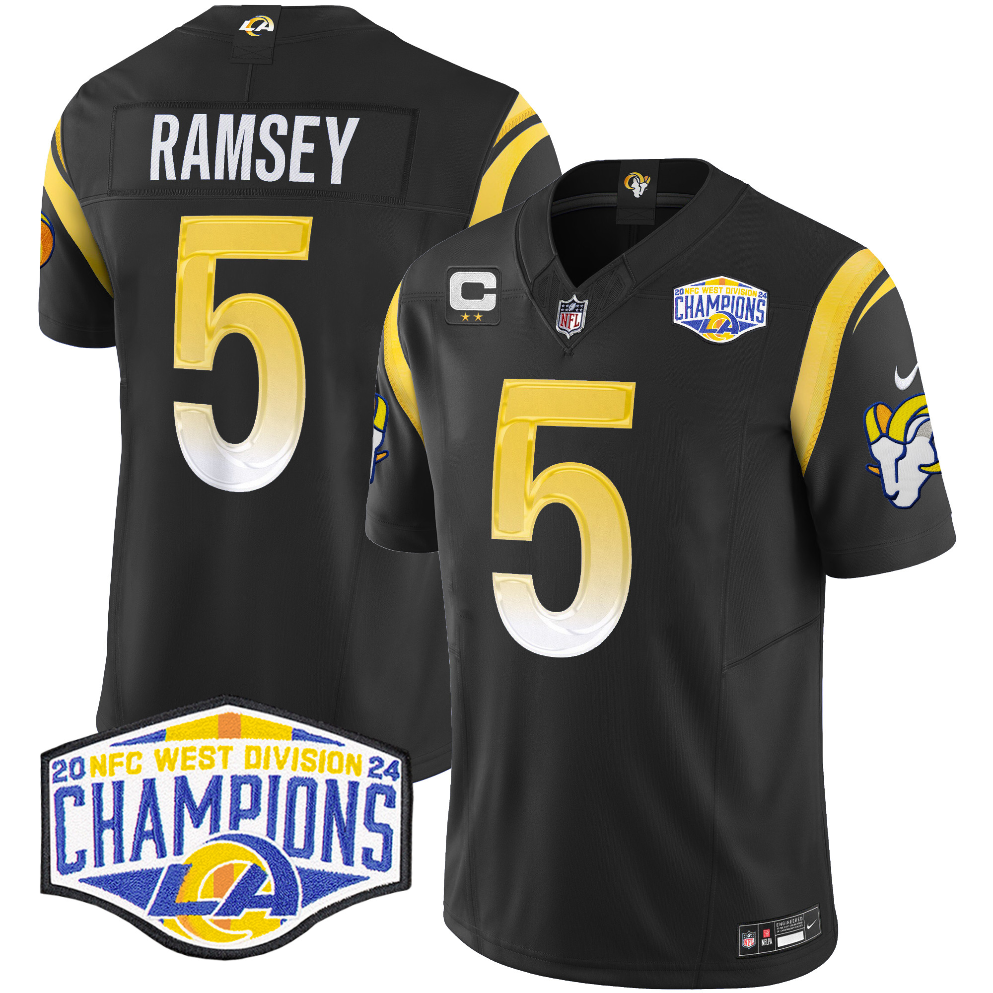 Jalen Ramsey Men's Los Angeles Rams 2024 NFC West Division Champions Vapor Limited Black Jersey - All Stitched