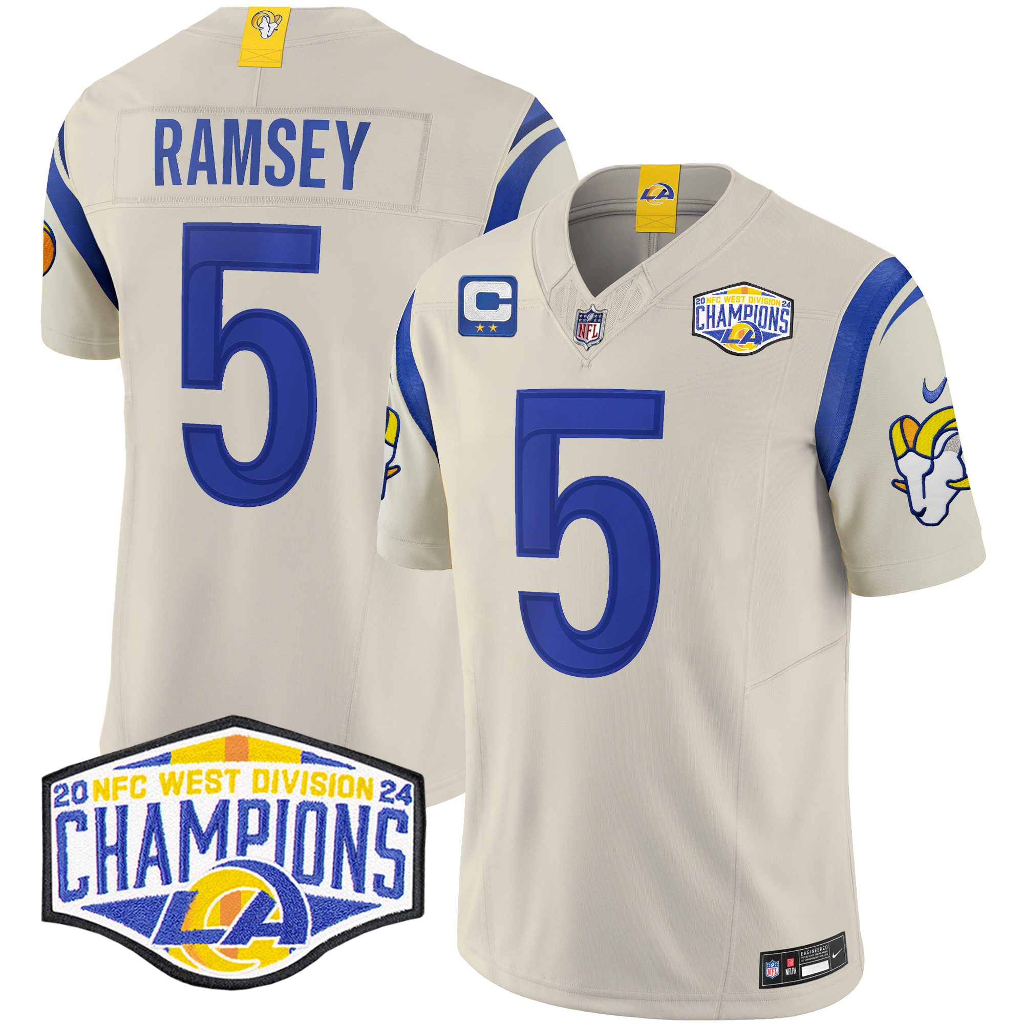 Jalen Ramsey Men's Los Angeles Rams 2024 NFC West Division Champions Vapor Limited Bone Jersey - All Stitched