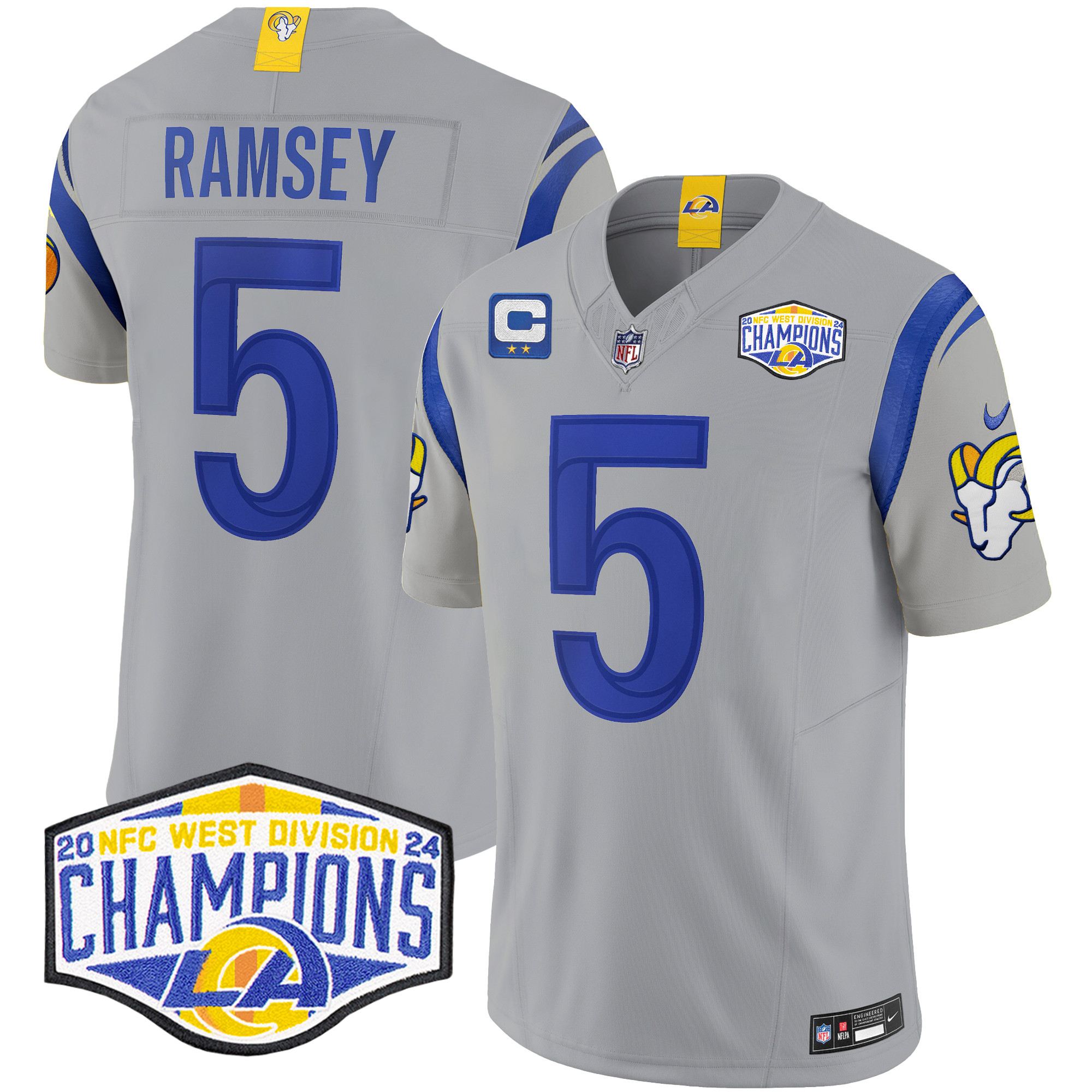 Jalen Ramsey Men's Los Angeles Rams 2024 NFC West Division Champions Vapor Limited Gray Jersey - All Stitched