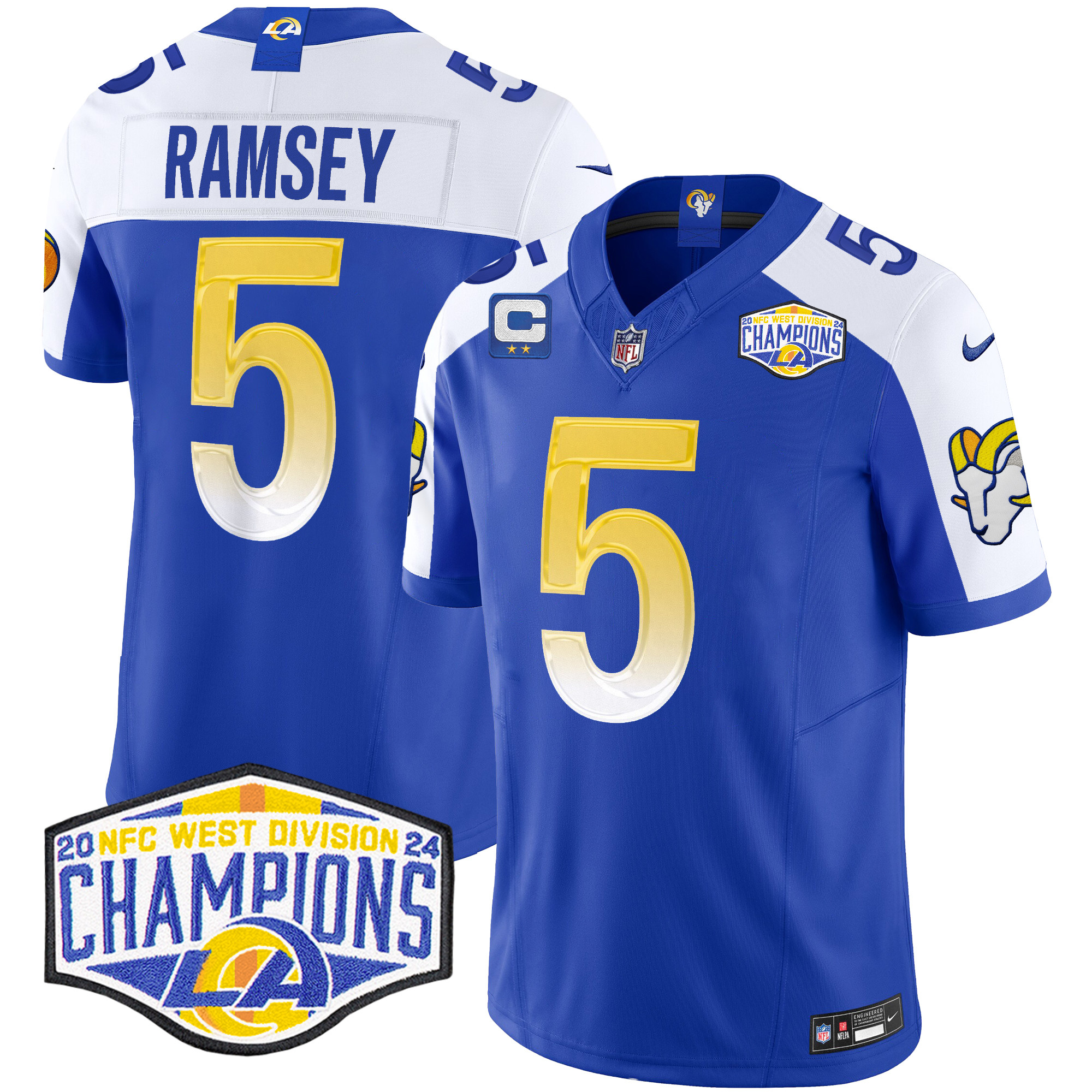 Jalen Ramsey Men's Los Angeles Rams 2024 NFC West Division Champions Vapor Limited Royal Alternate Jersey - All Stitched