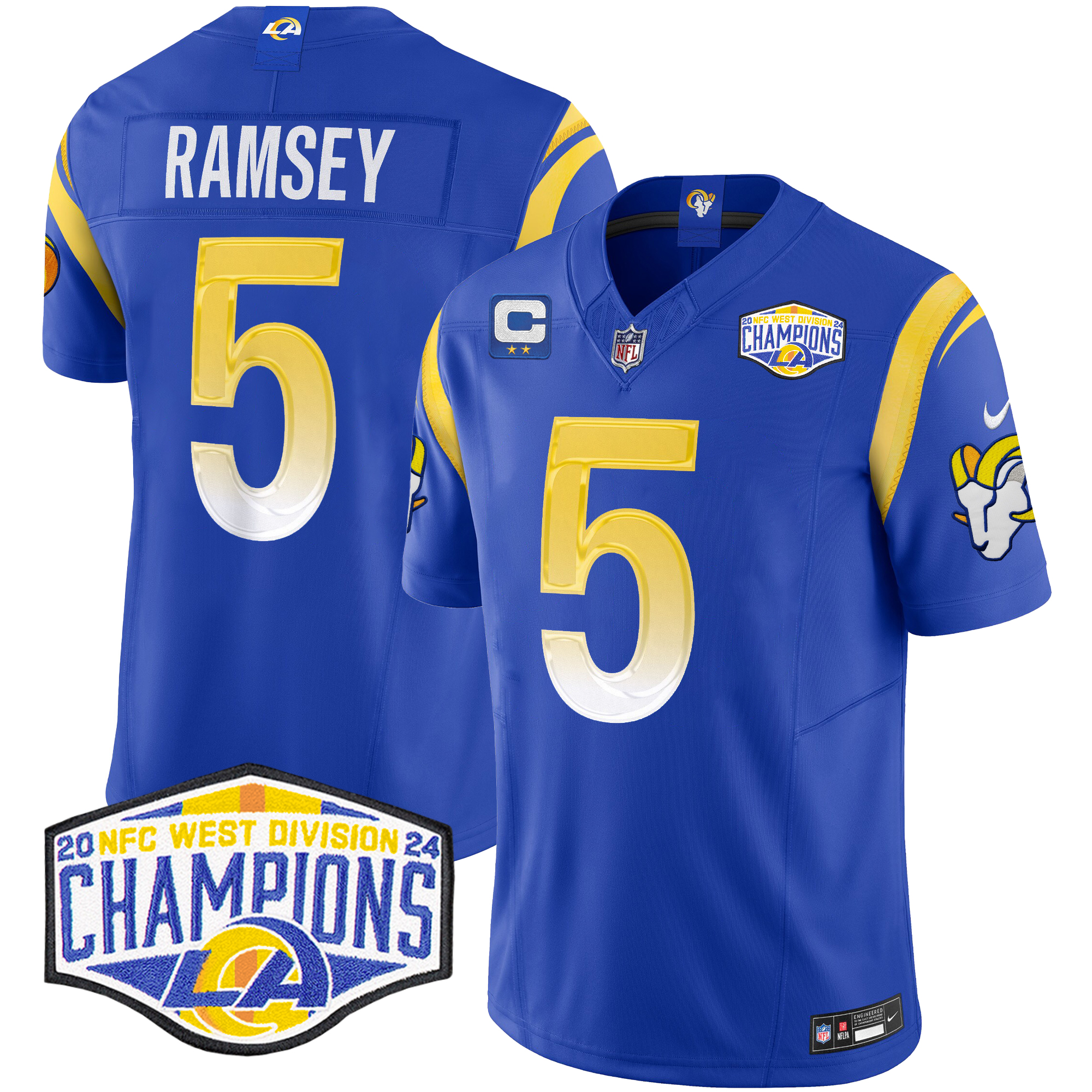 Jalen Ramsey Men's Los Angeles Rams 2024 NFC West Division Champions Vapor Limited Royal Jersey - All Stitched