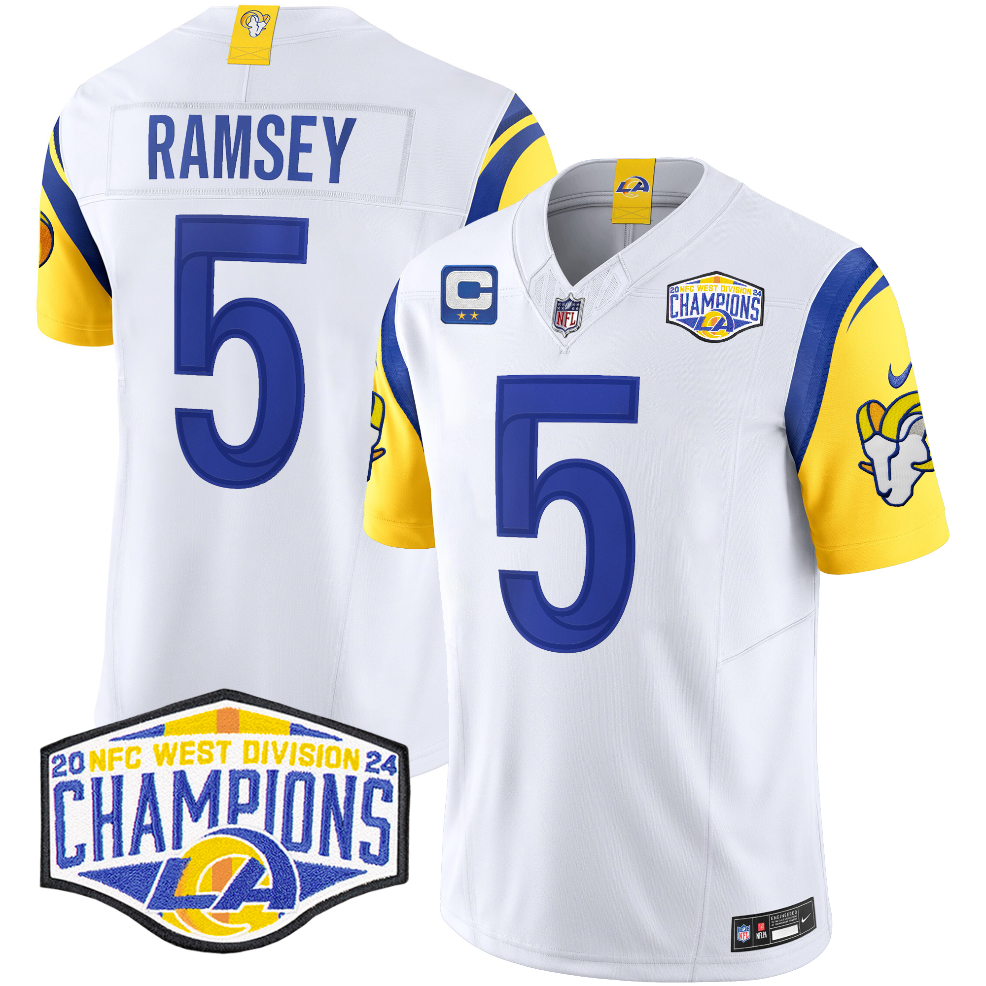 Jalen Ramsey Men's Los Angeles Rams 2024 NFC West Division Champions Vapor Limited White Jersey - All Stitched