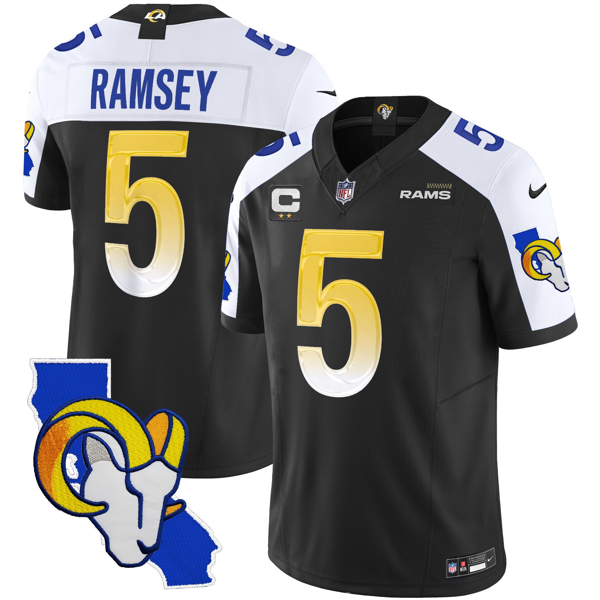 Jalen Ramsey Men's Los Angeles Rams California Patch Vapor Limited Black Alternate Jersey - All Stitched