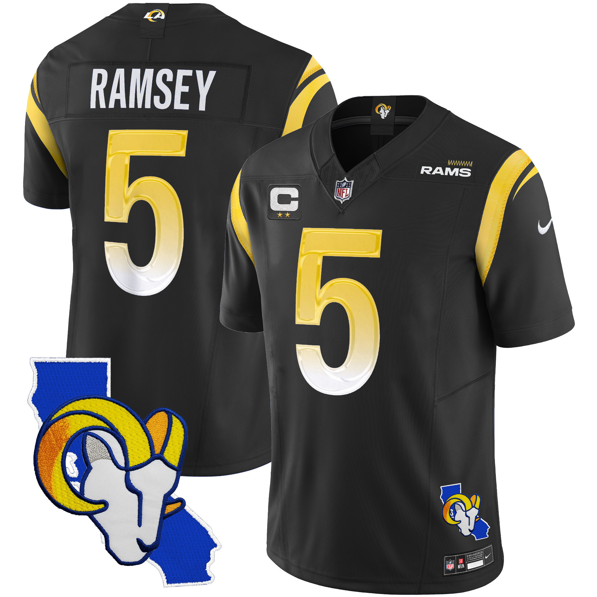 Jalen Ramsey Men's Los Angeles Rams California Patch Vapor Limited Black Jersey - All Stitched