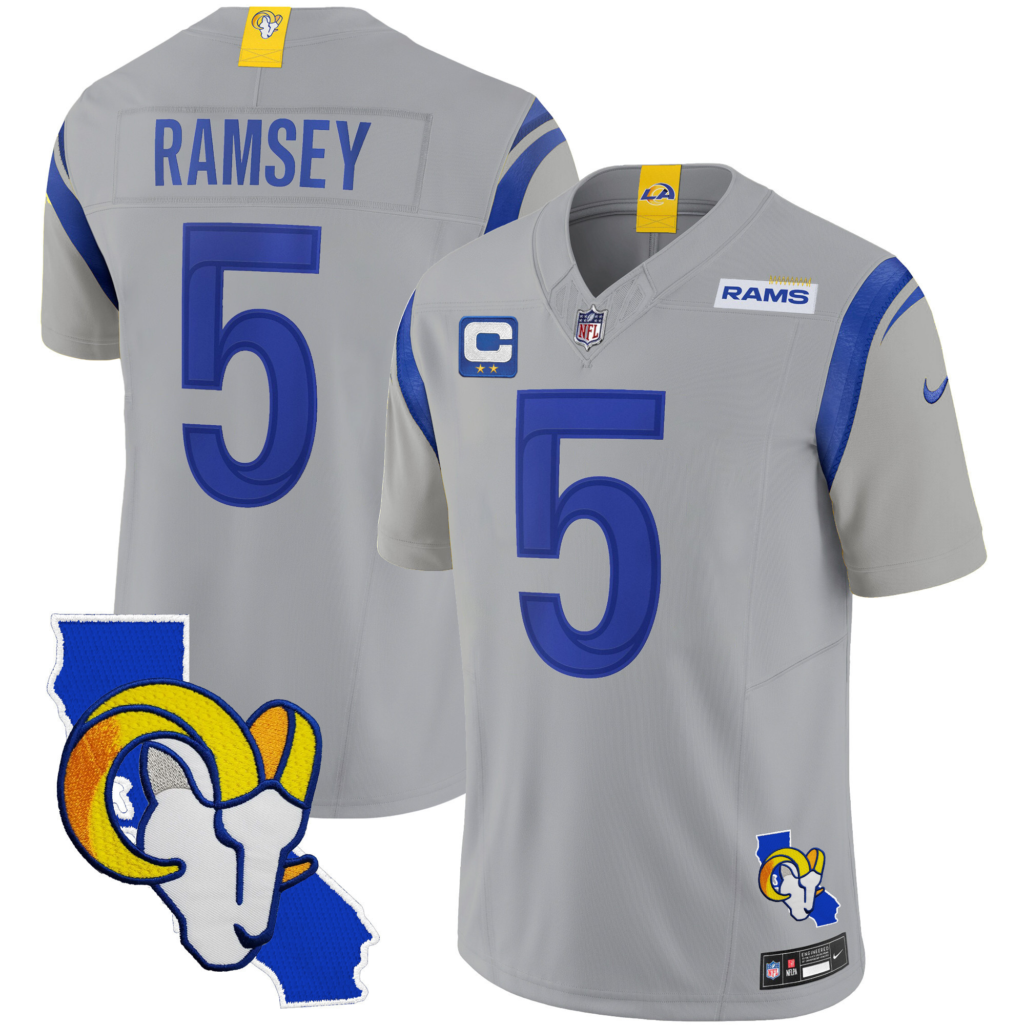 Jalen Ramsey Men's Los Angeles Rams California Patch Vapor Limited Gray Jersey - All Stitched