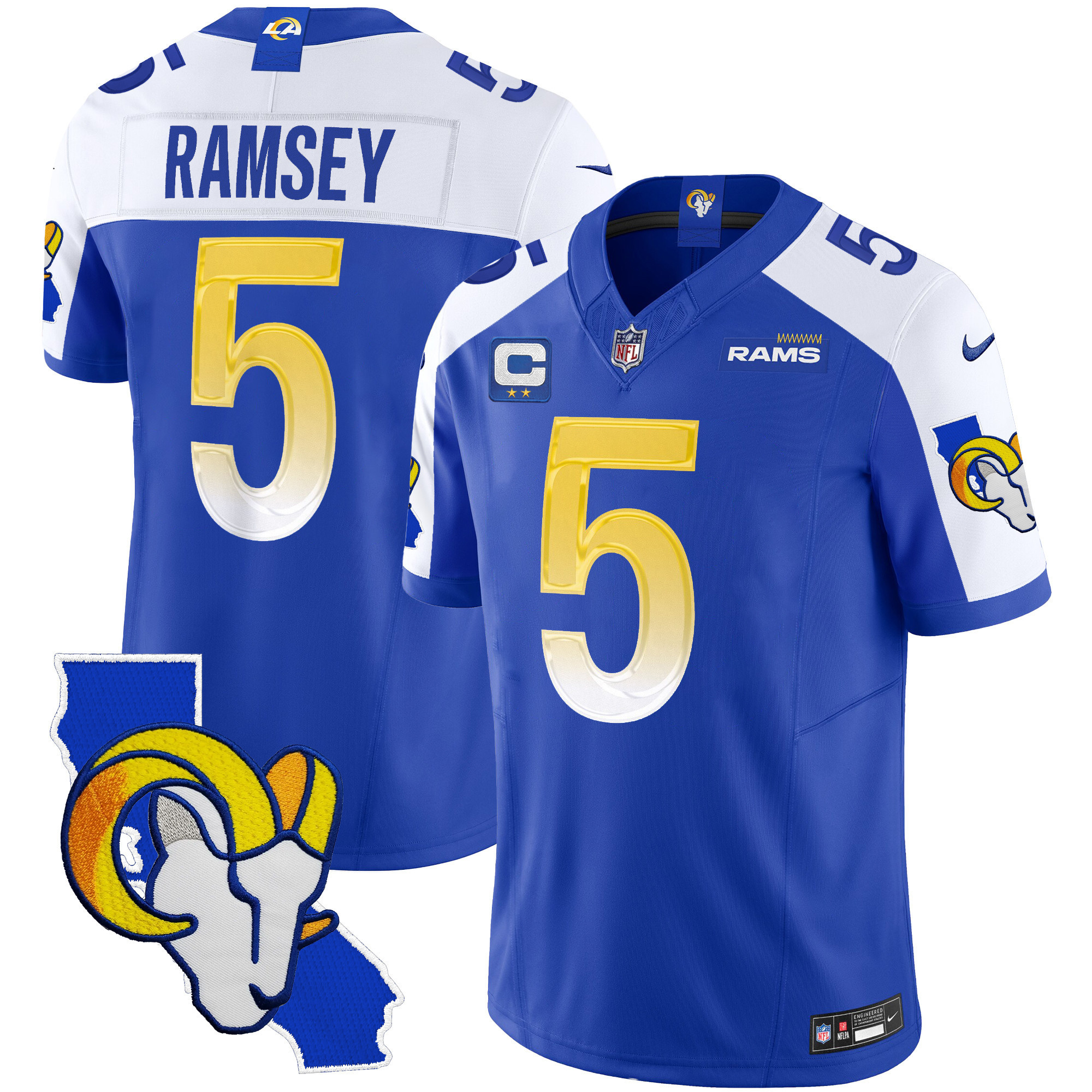 Jalen Ramsey Men's Los Angeles Rams California Patch Vapor Limited Royal Alternate Jersey - All Stitched