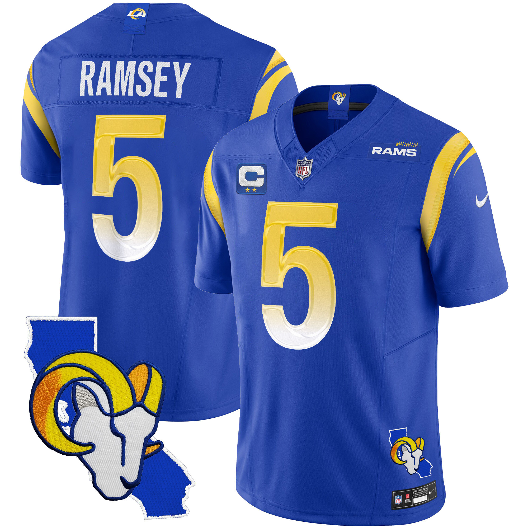 Jalen Ramsey Men's Los Angeles Rams California Patch Vapor Limited Royal Jersey - All Stitched