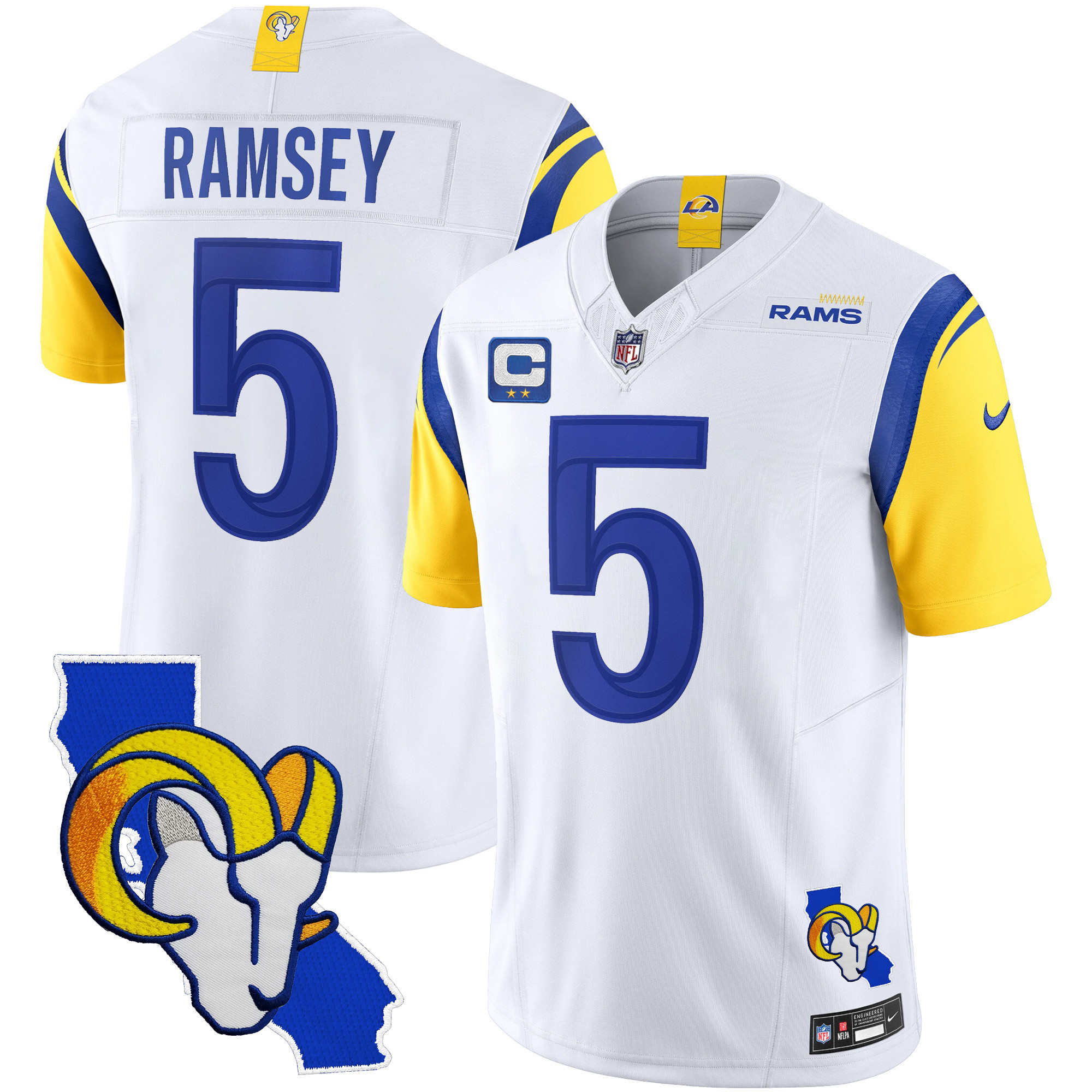 Jalen Ramsey Men's Los Angeles Rams California Patch Vapor Limited White Jersey - All Stitched