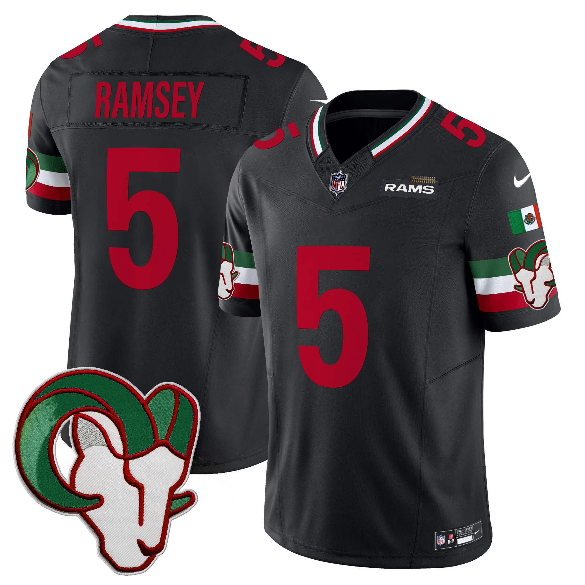 Jalen Ramsey Men's Los Angeles Rams Mexico Vapor Limited Black Jersey - All Stitched