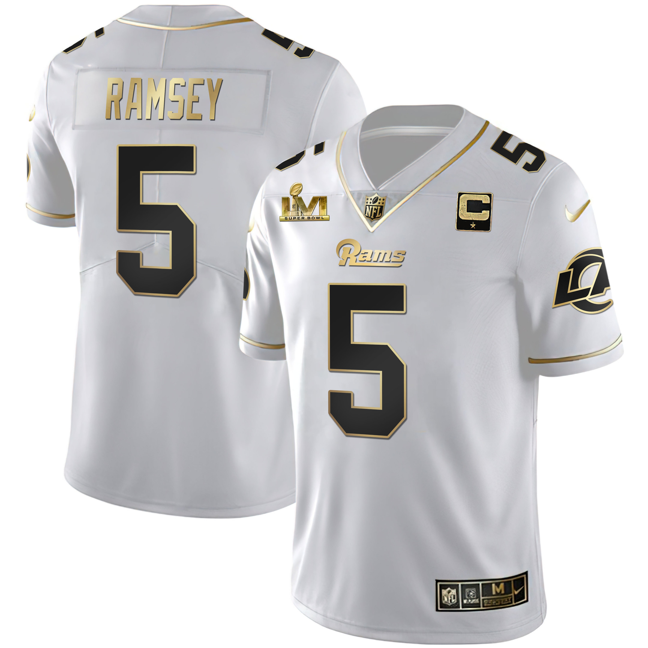 Jalen Ramsey Men's Los Angeles Rams Super Bowl LVI White Gold & Black Gold White Gold Jersey - All Stitched