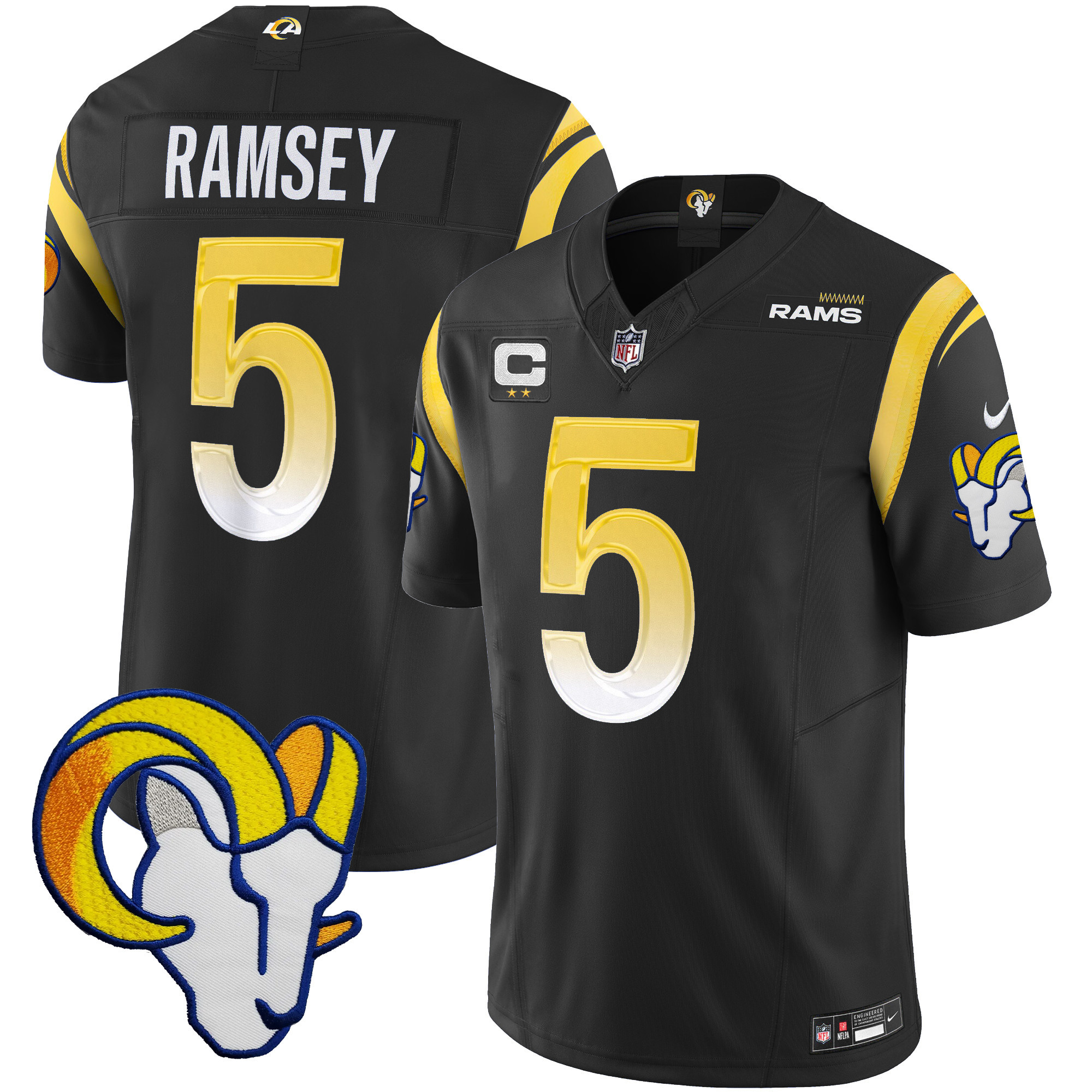 Jalen Ramsey Men's Los Angeles Rams Vapor Limited Black Jersey - All Stitched