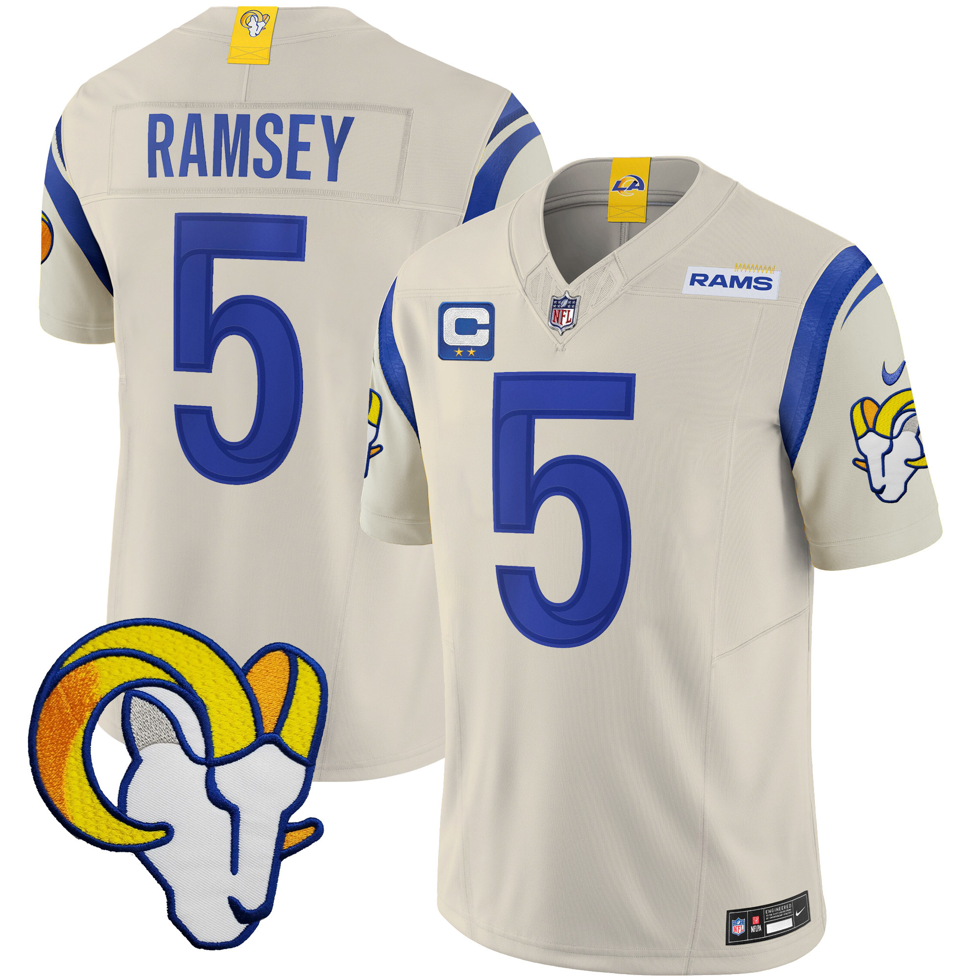 Jalen Ramsey Men's Los Angeles Rams Vapor Limited Bone Jersey - All Stitched