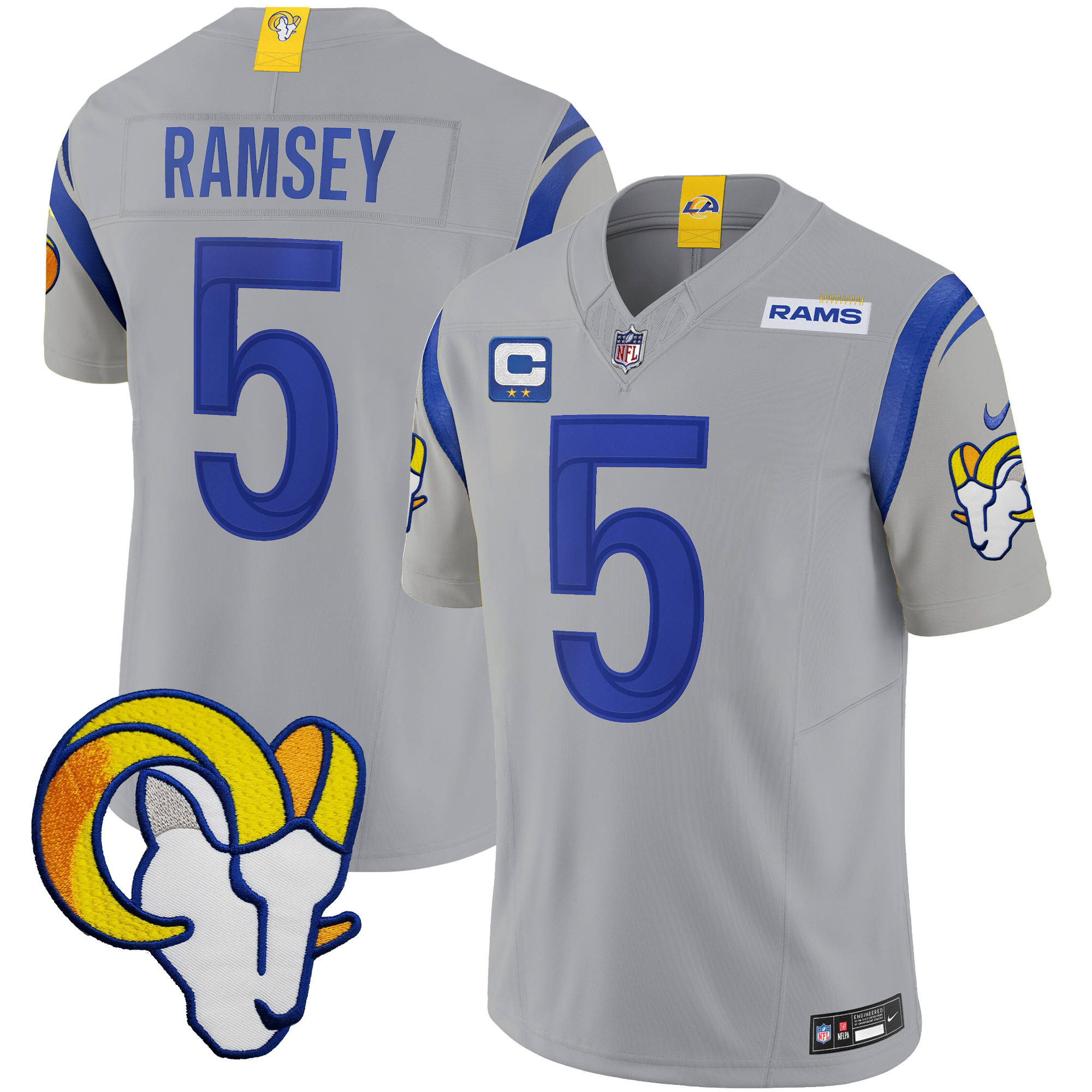 Jalen Ramsey Men's Los Angeles Rams Vapor Limited Gray Jersey - All Stitched