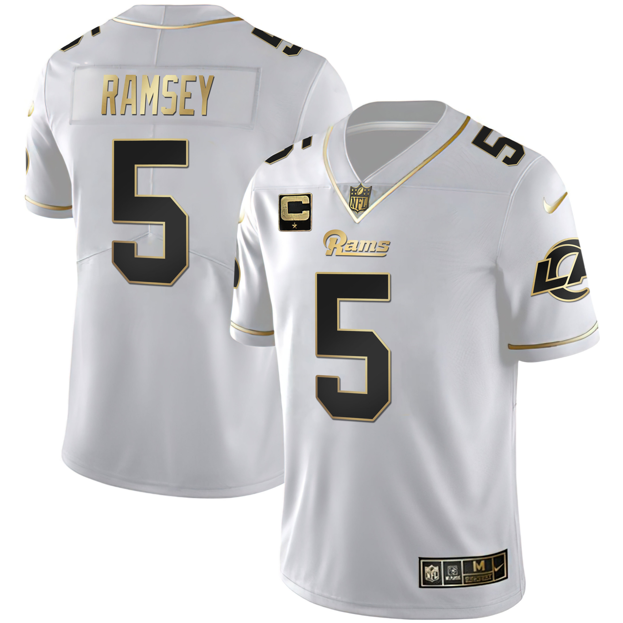 Jalen Ramsey Men's Los Angeles Rams White Gold & Black Gold White Gold Jersey - All Stitched