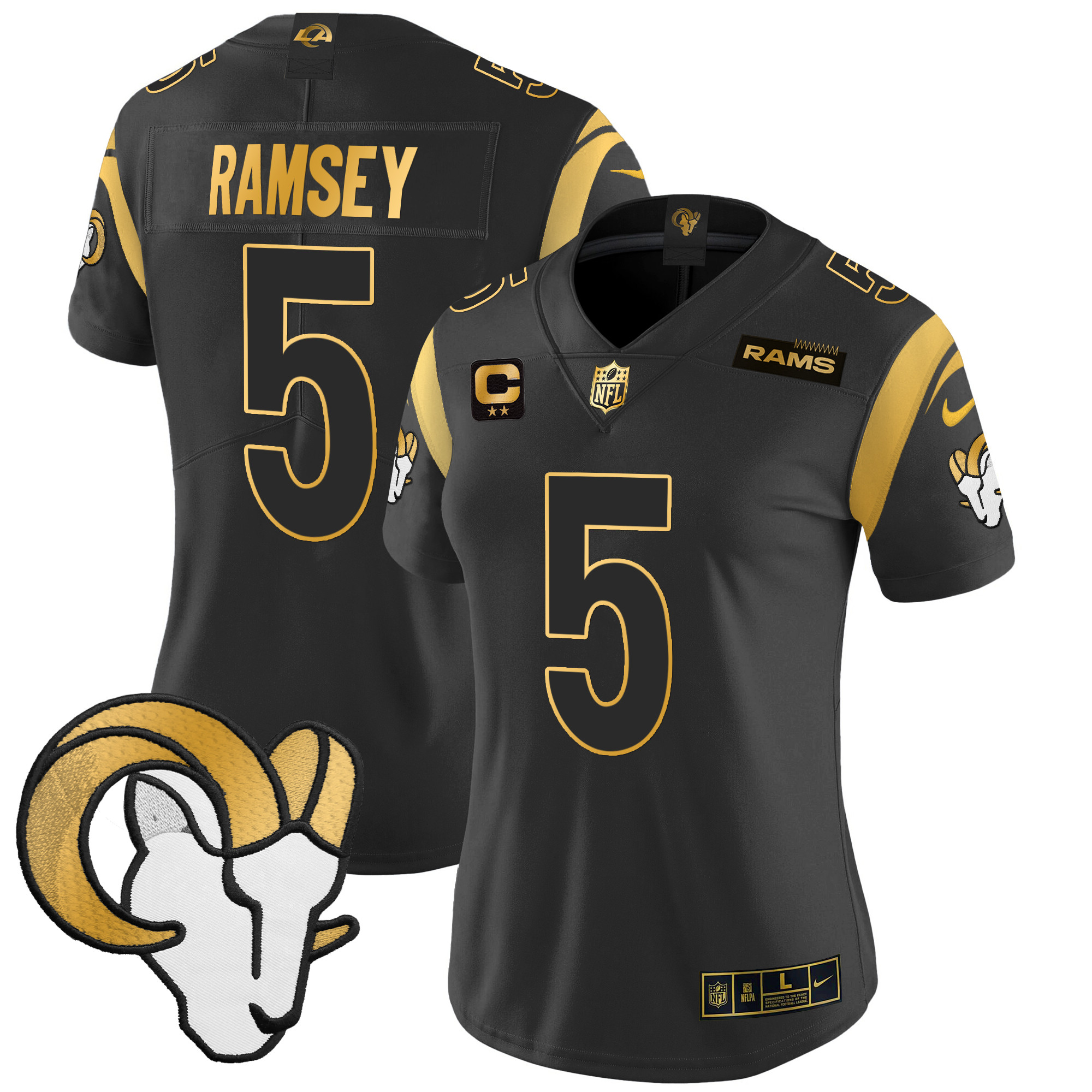 Jalen Ramsey Women's Los Angeles Rams 2024 Gold Vapor Limited Black Gold Jersey - All Stitched
