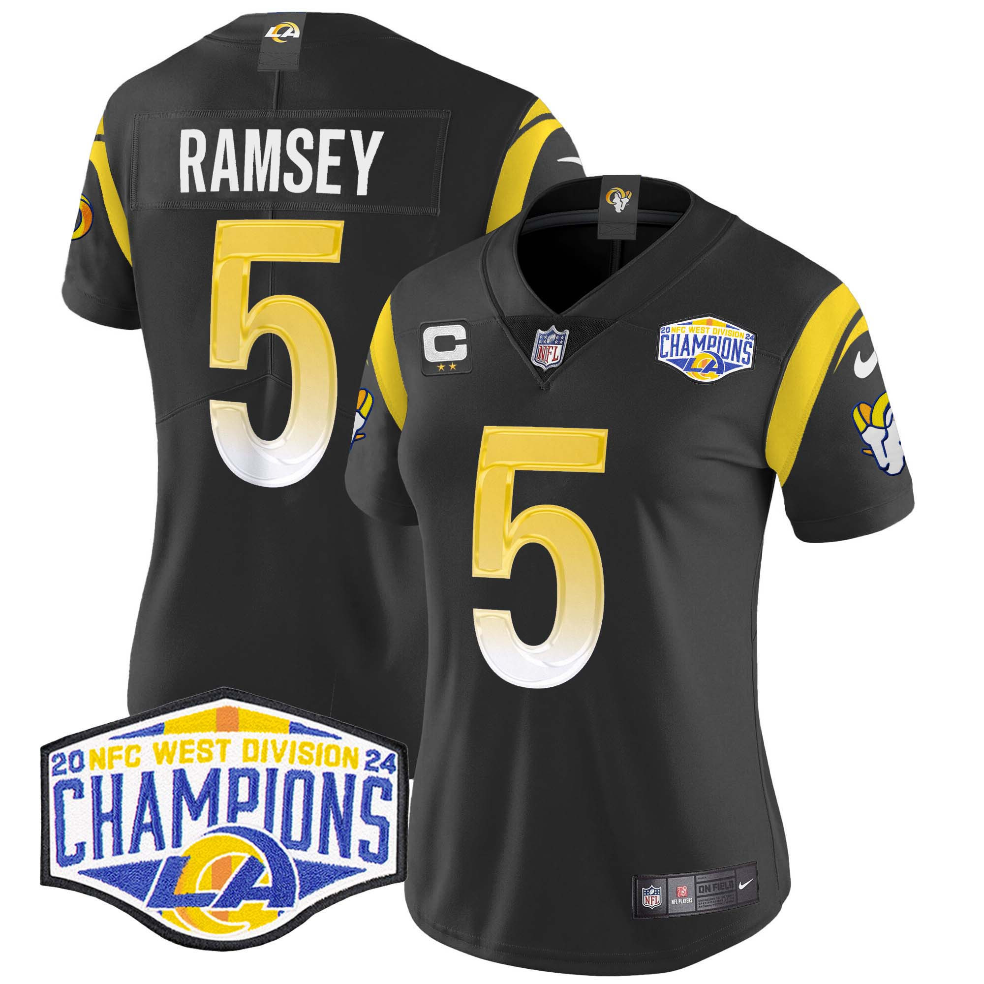 Jalen Ramsey Women's Los Angeles Rams 2024 NFC West Division Champions Vapor Limited Black Jersey - All Stitched