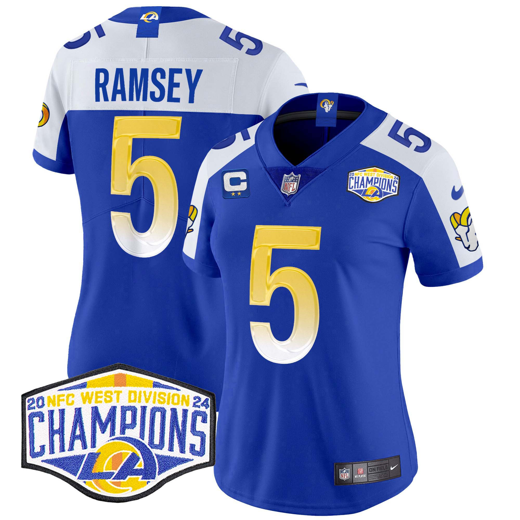 Jalen Ramsey Women's Los Angeles Rams 2024 NFC West Division Champions Vapor Limited Royal Alternate Jersey - All Stitched