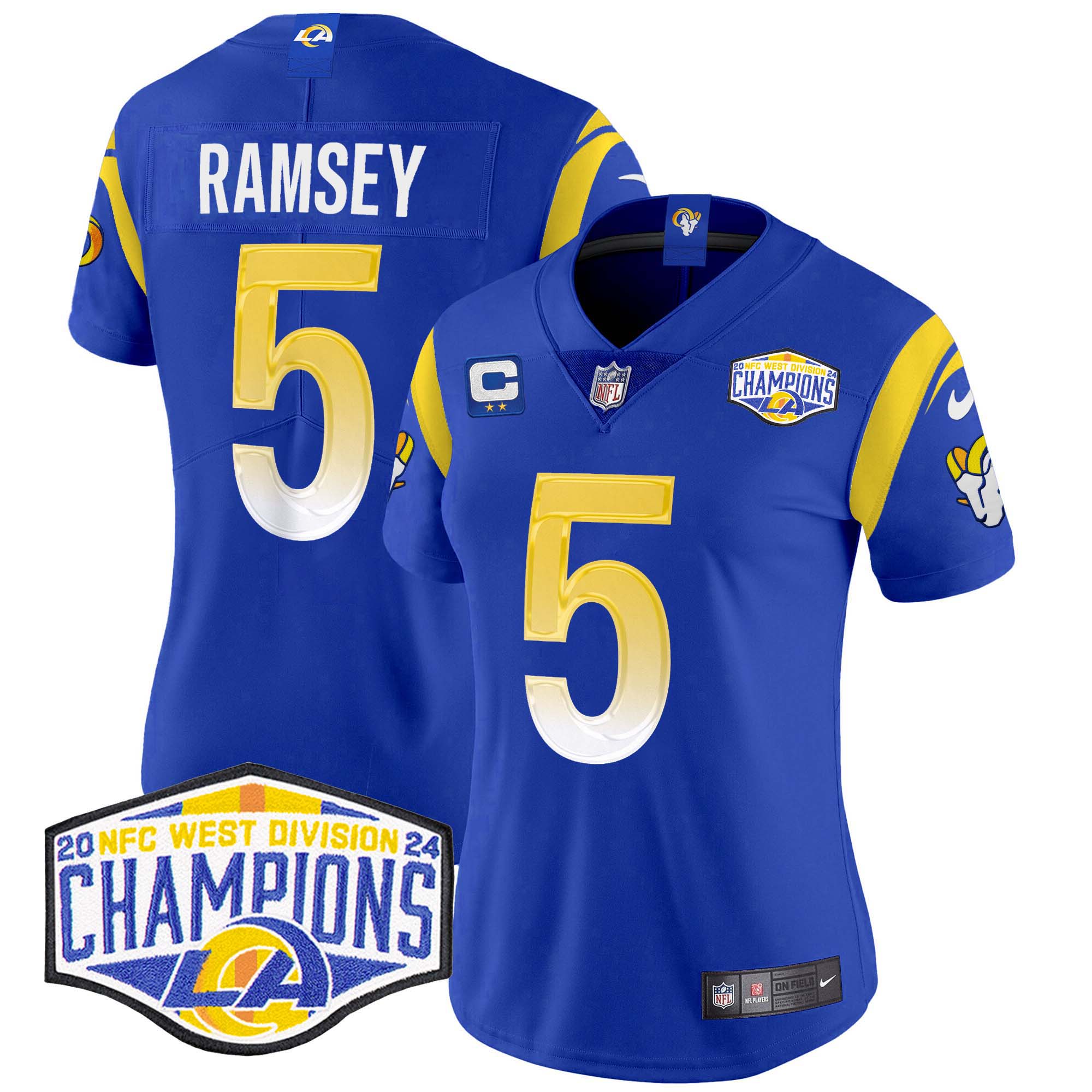 Jalen Ramsey Women's Los Angeles Rams 2024 NFC West Division Champions Vapor Limited Royal Jersey - All Stitched