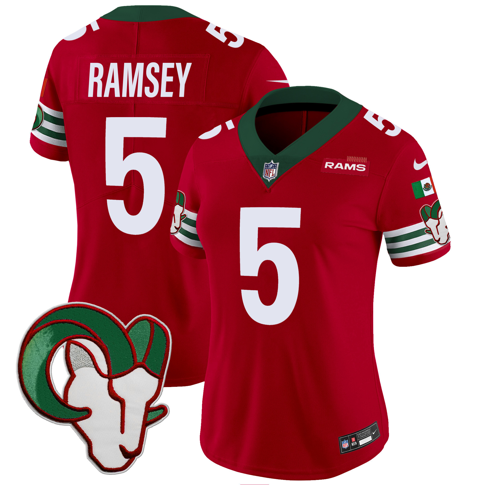 Jalen Ramsey Women's Los Angeles Rams Mexico Vapor Limited Red Jersey - All Stitched