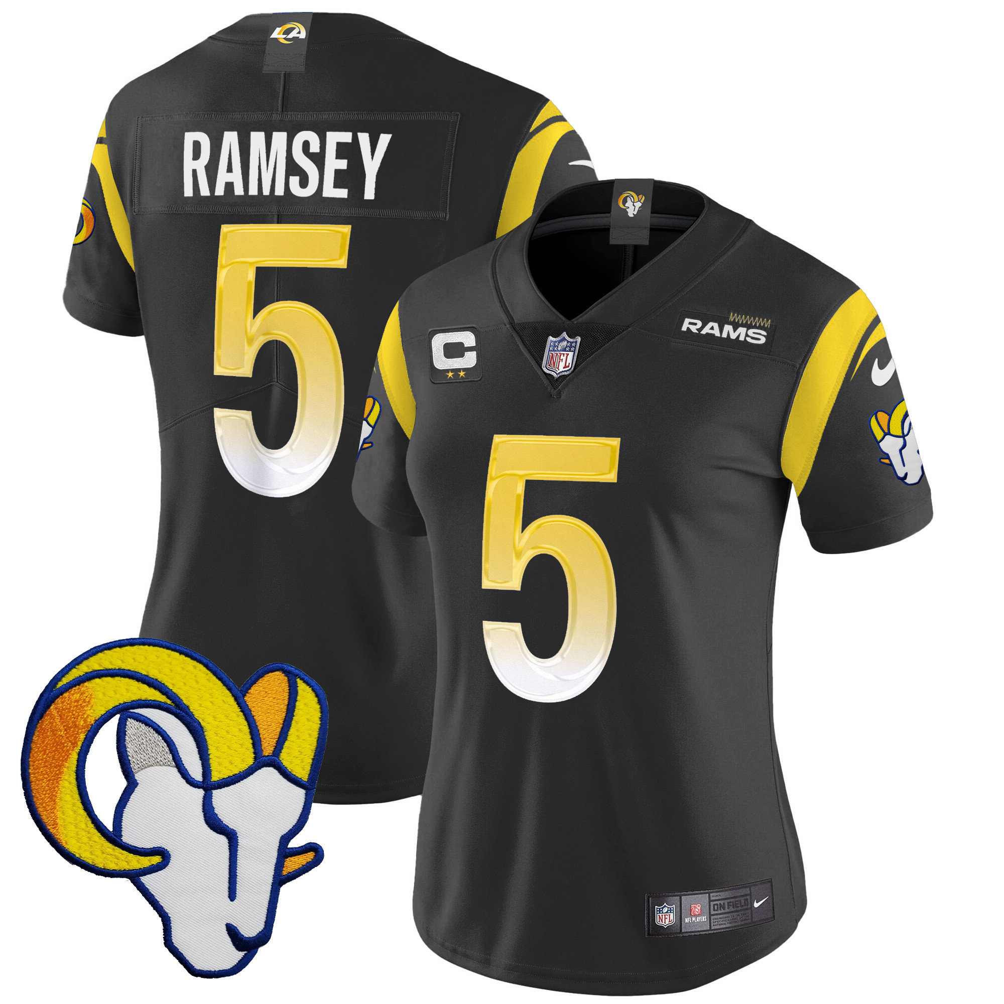 Jalen Ramsey Women's Los Angeles Rams Vapor Limited Black Jersey - All Stitched