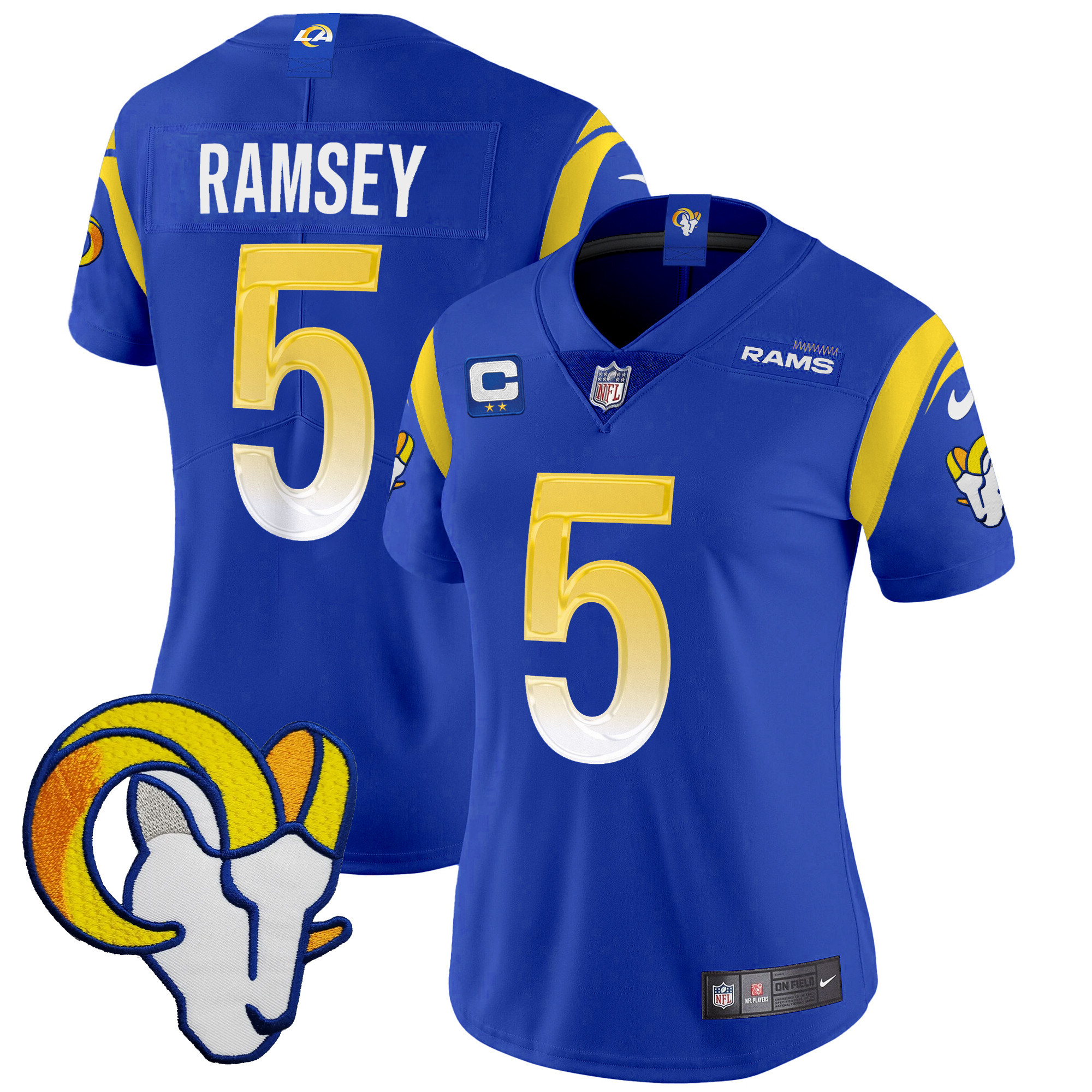 Jalen Ramsey Women's Los Angeles Rams Vapor Limited Royal Jersey - All Stitched