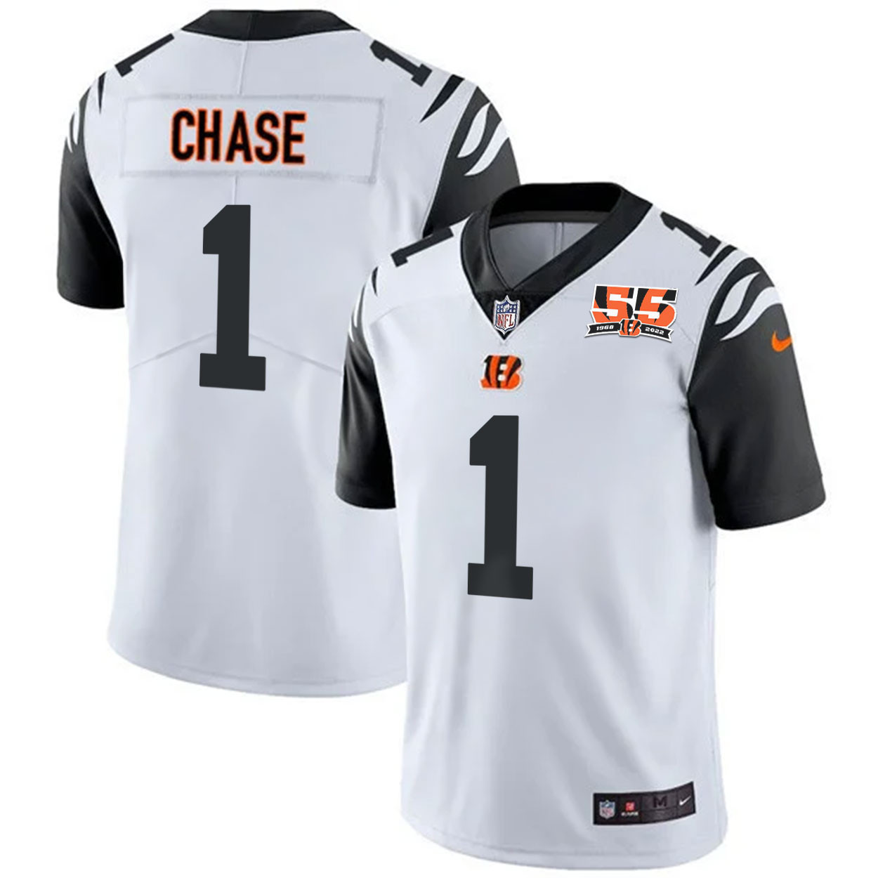 Ja'Marr Chase Men's Cincinnati Bengals 55th 1968 - 2022 Anniversary Patch Player Vapor Limited Color Rush Jersey - All Stitched