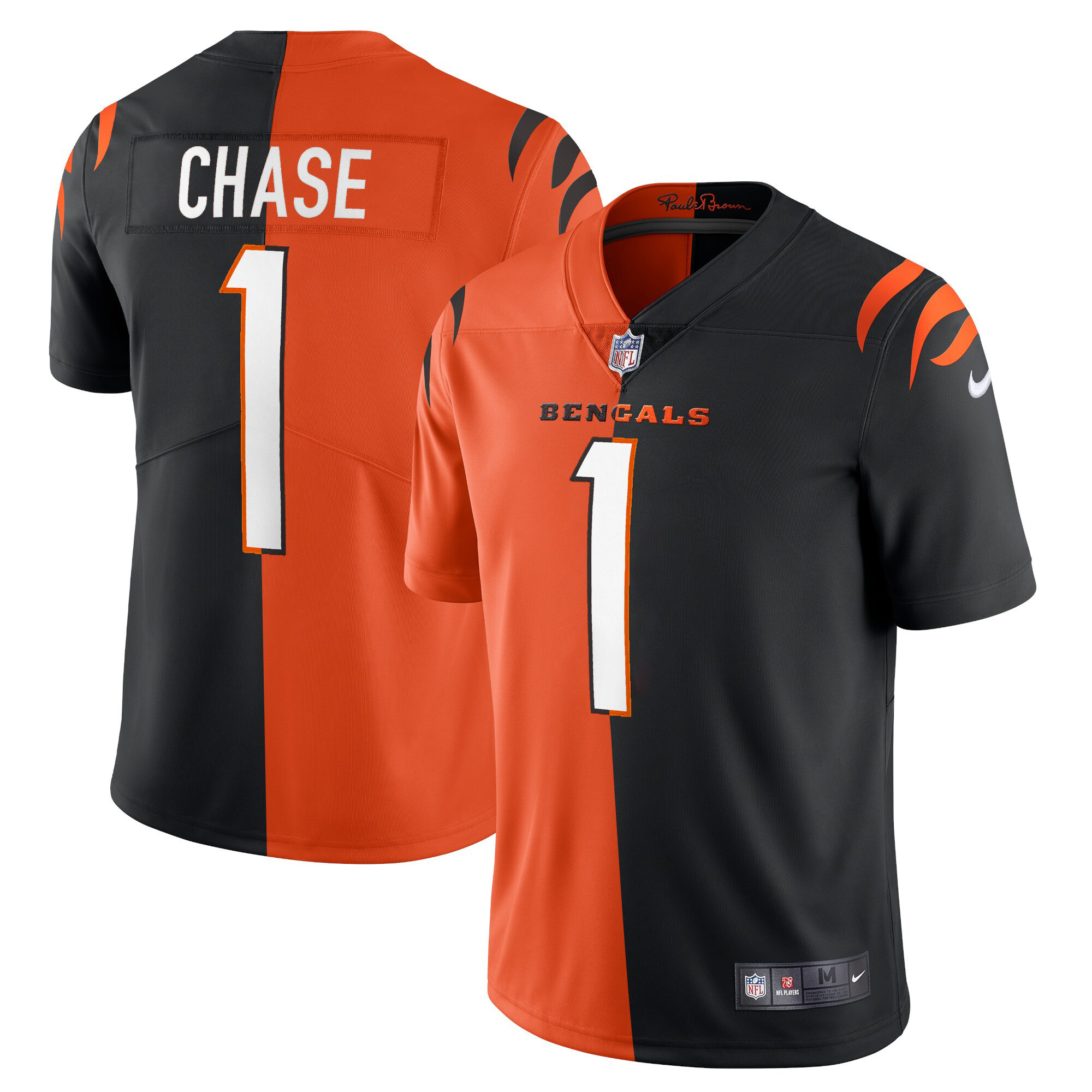 Ja'Marr Chase Men's Cincinnati Bengals Black Gold & White Gold Vapor Split Jersey - All Stitched