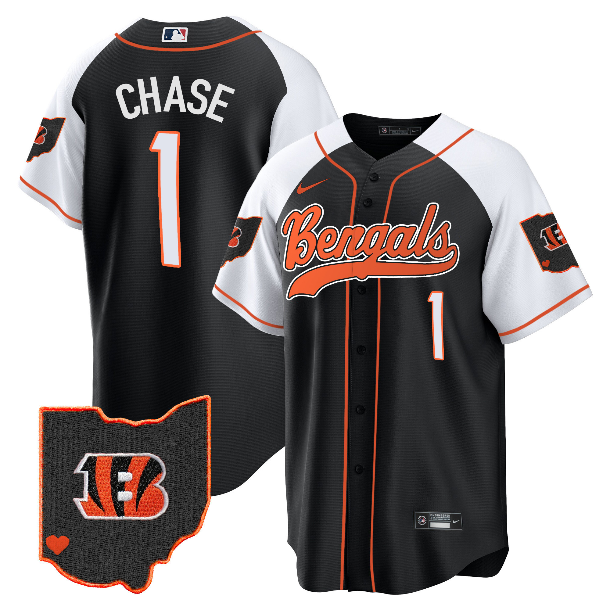 Ja'Marr Chase Men's Cincinnati Bengals Ohio Patch Baseball Alternate Jersey - All Stitched