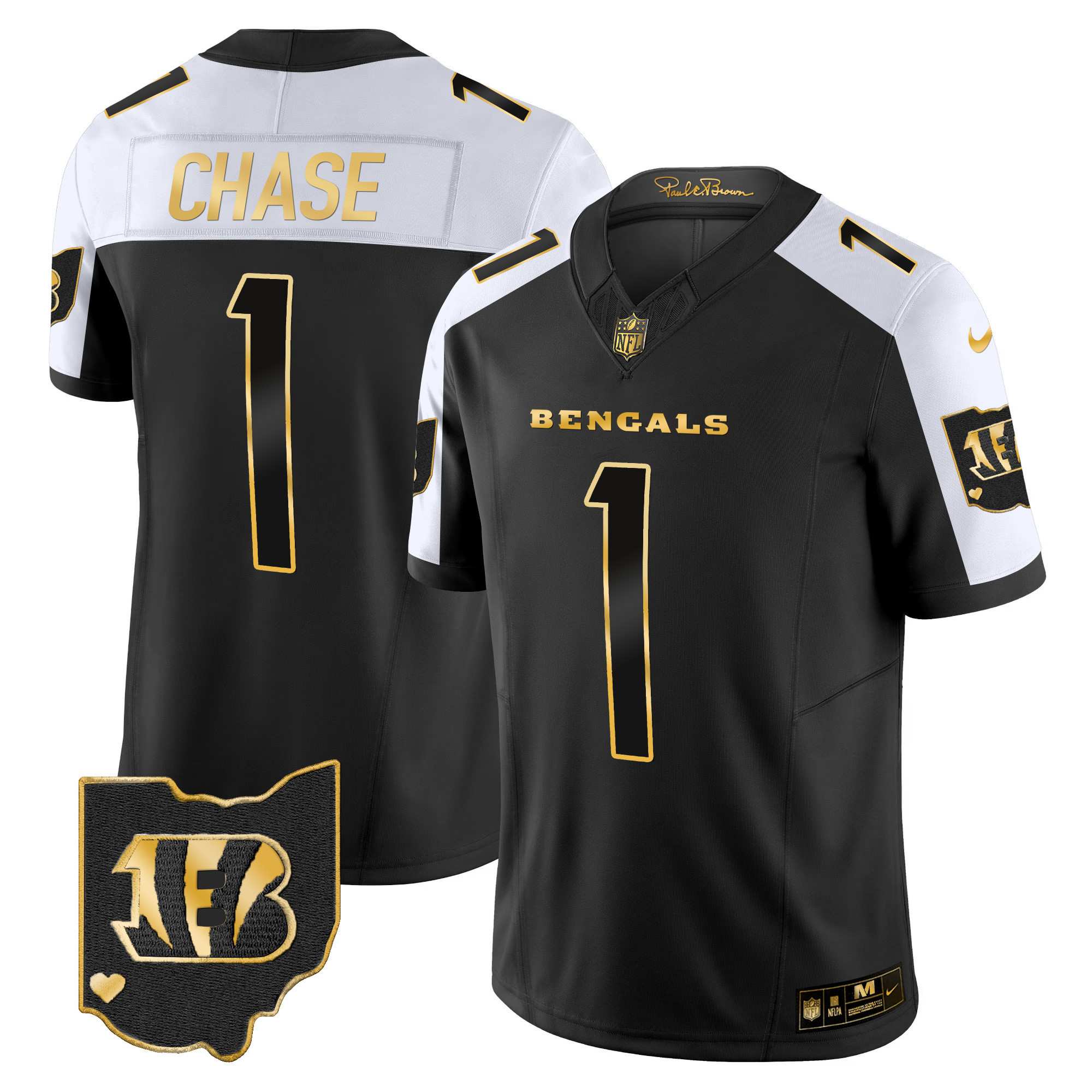 Ja'Marr Chase Men's Cincinnati Bengals Ohio Patch Gold Vapor Limited Alternate Jersey - All Stitched