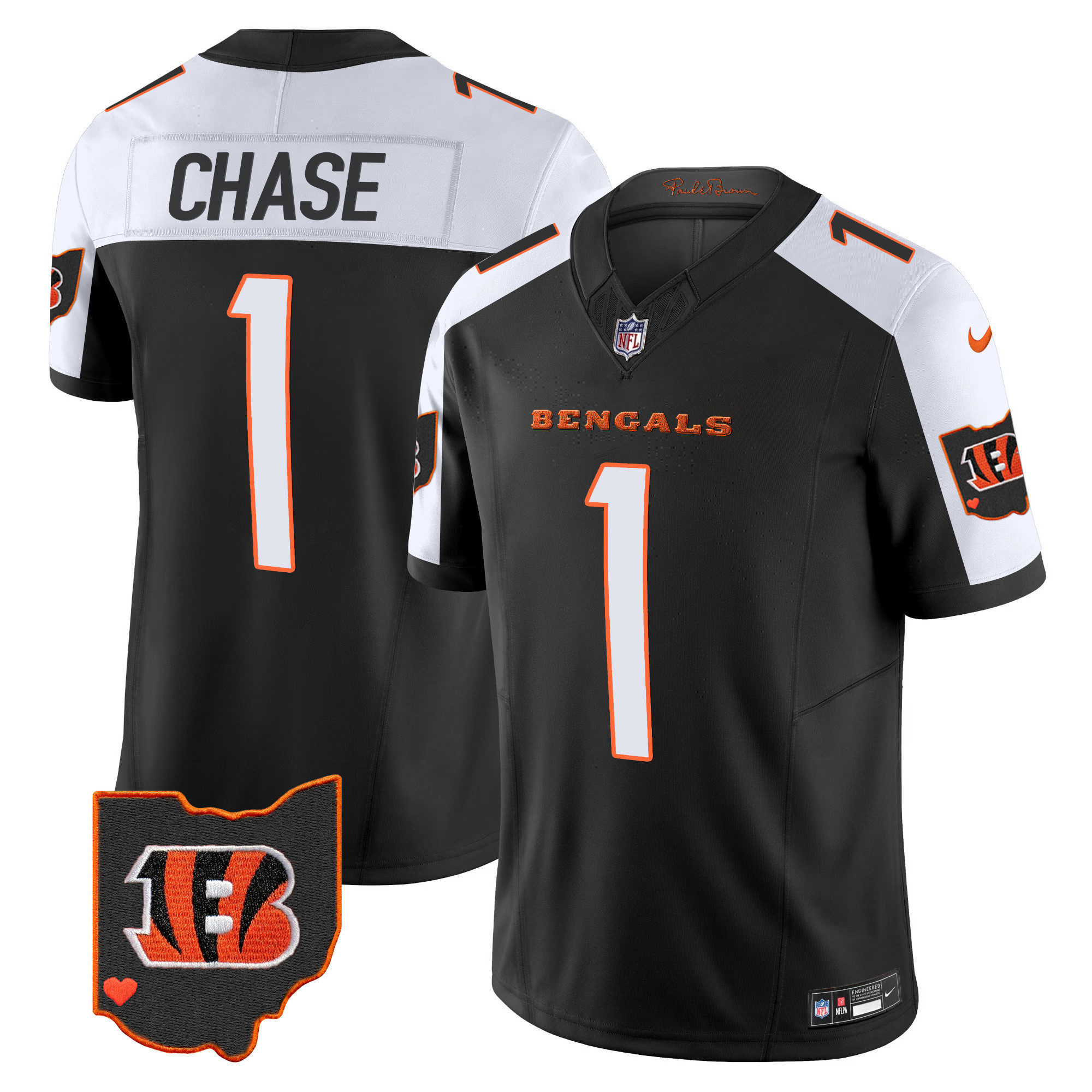 Ja'Marr Chase Men's Cincinnati Bengals Ohio Patch Vapor Limited Alternate Jersey - All Stitched