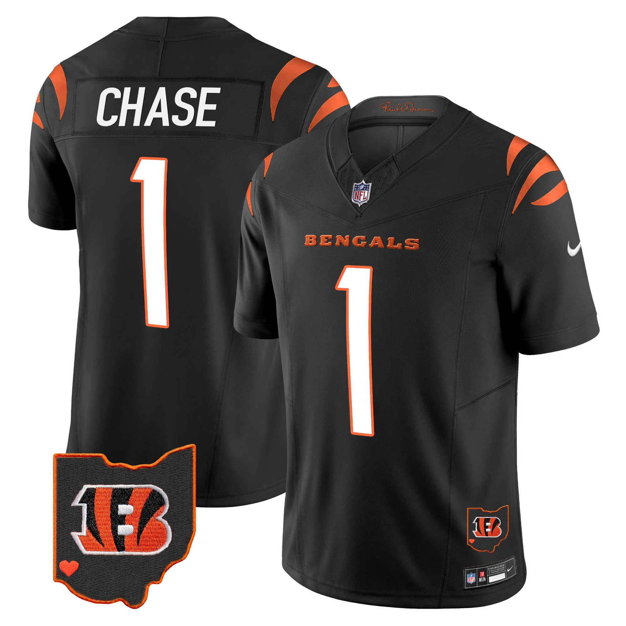 Ja'Marr Chase Men's Cincinnati Bengals Ohio Patch Vapor Limited Black Jersey - All Stitched