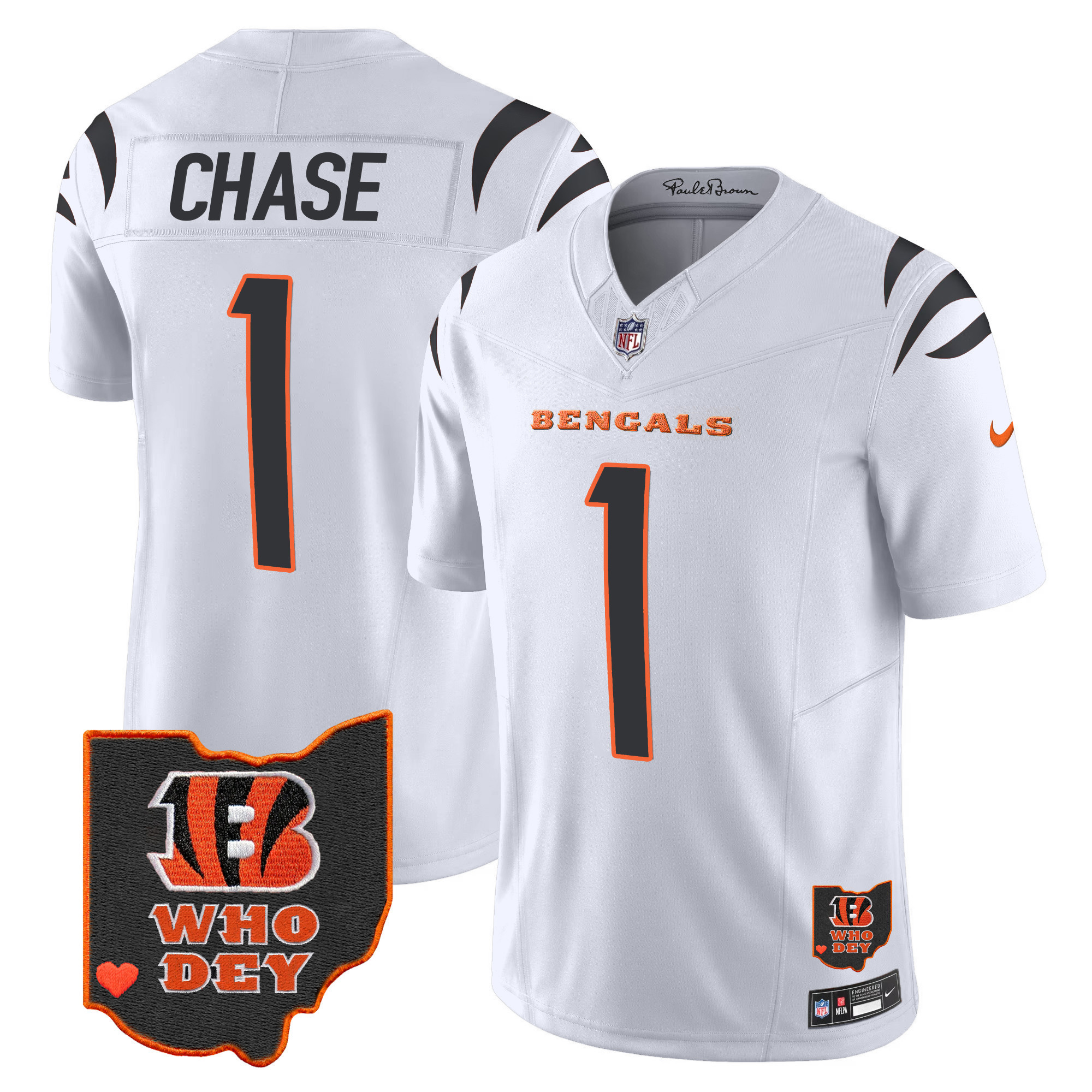 Ja'Marr Chase Men's Cincinnati Bengals Ohio Patch Vapor Limited White Jersey - All Stitched