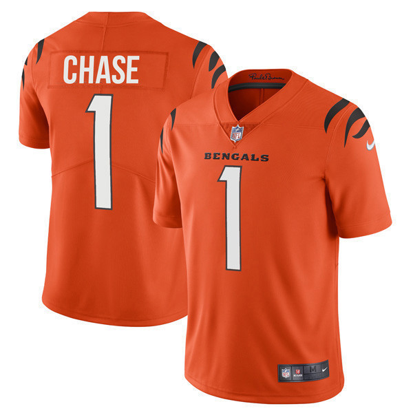 Ja'Marr Chase Men's Cincinnati Bengals Player Vapor Limited Orange Jersey - All Stitched