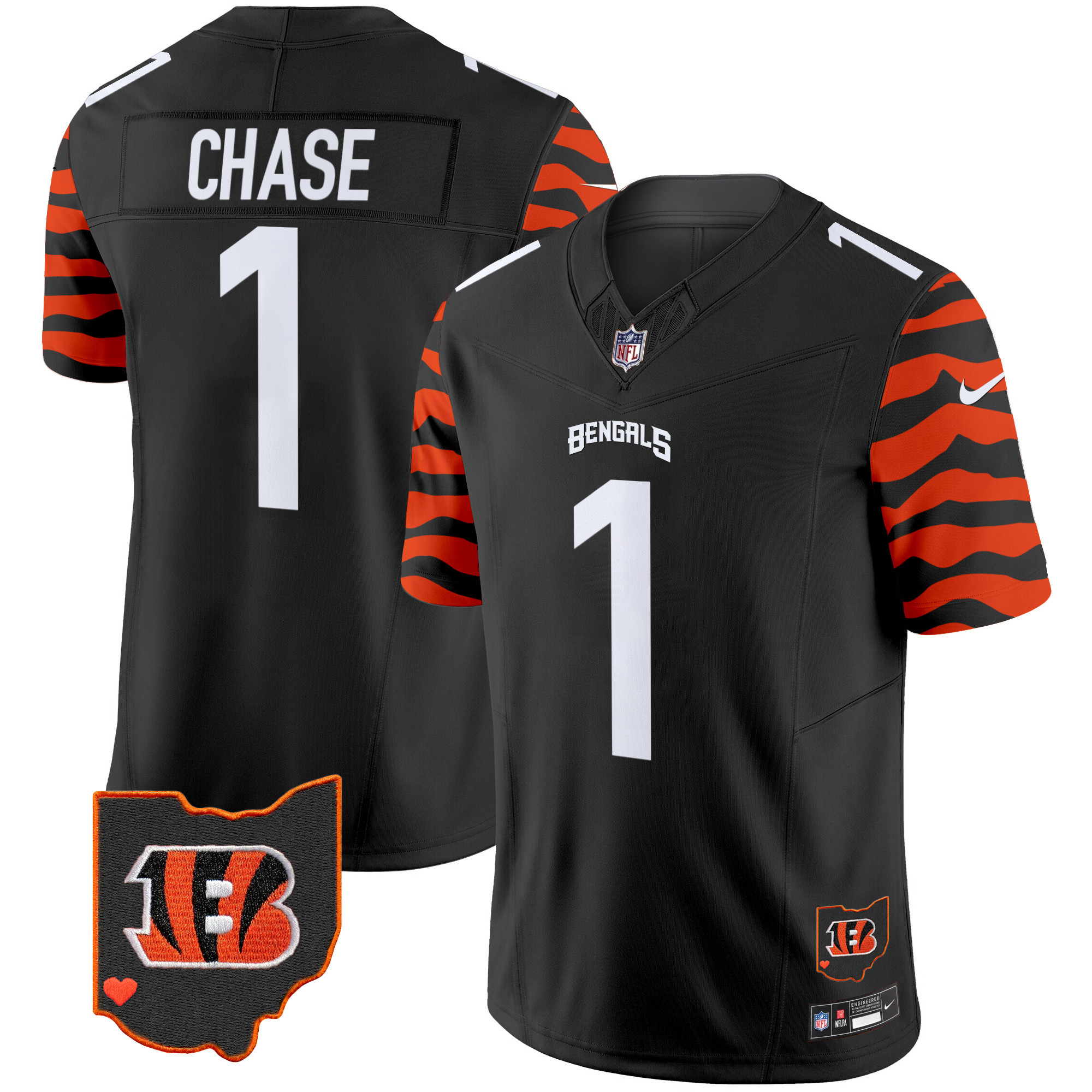 Ja'Marr Chase Men's Cincinnati Bengals Stripes Vapor Limited Black Jersey - All Stitched