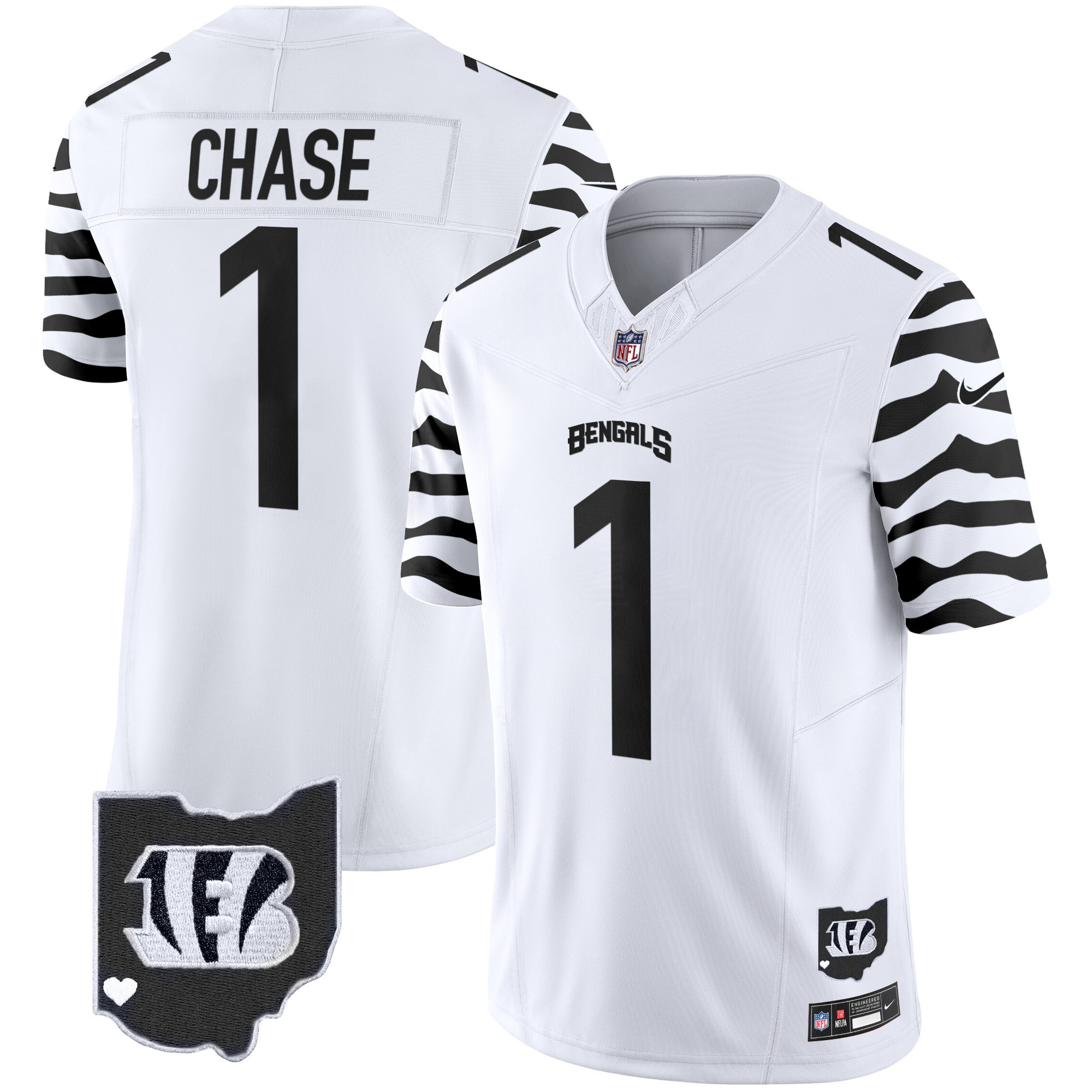 Ja'Marr Chase Men's Cincinnati Bengals Stripes Vapor Limited White Jersey - All Stitched