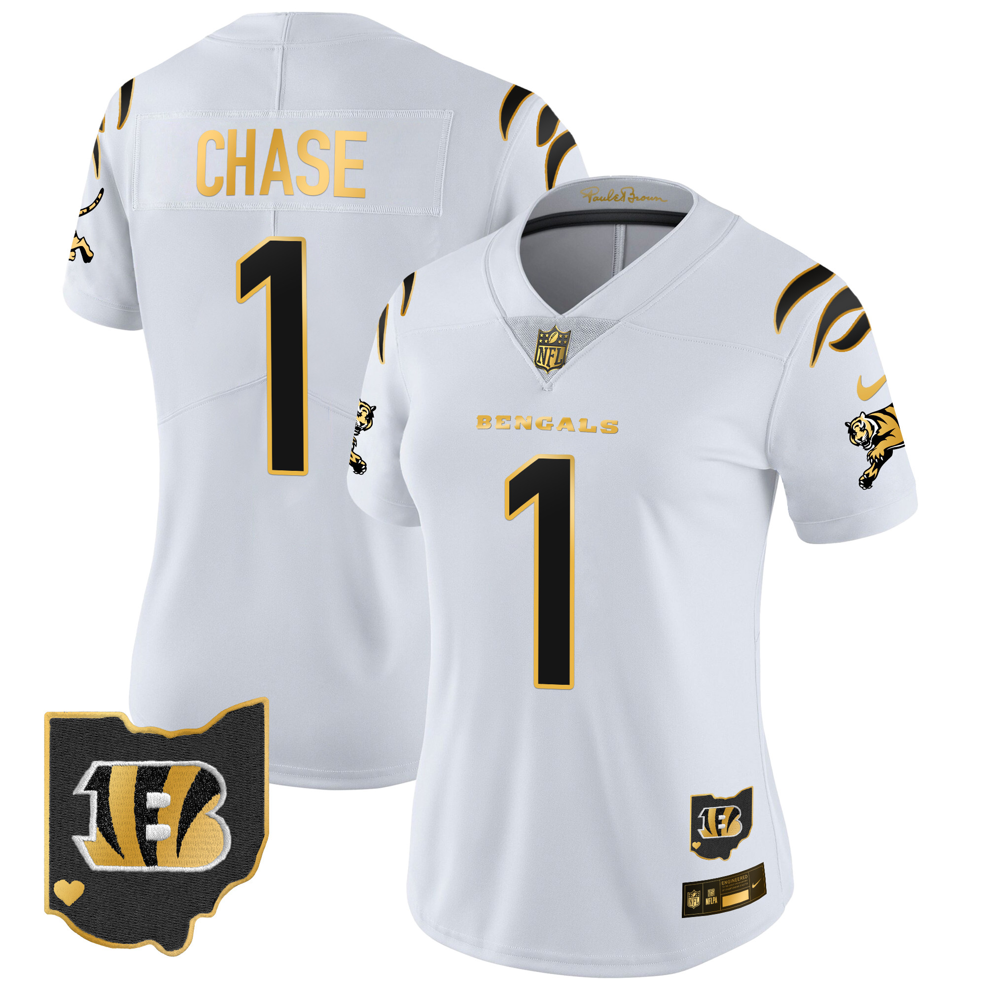 Ja'Marr Chase Women's Cincinnati Bengals 2024 Gold Vapor Limited White Gold Jersey - All Stitched