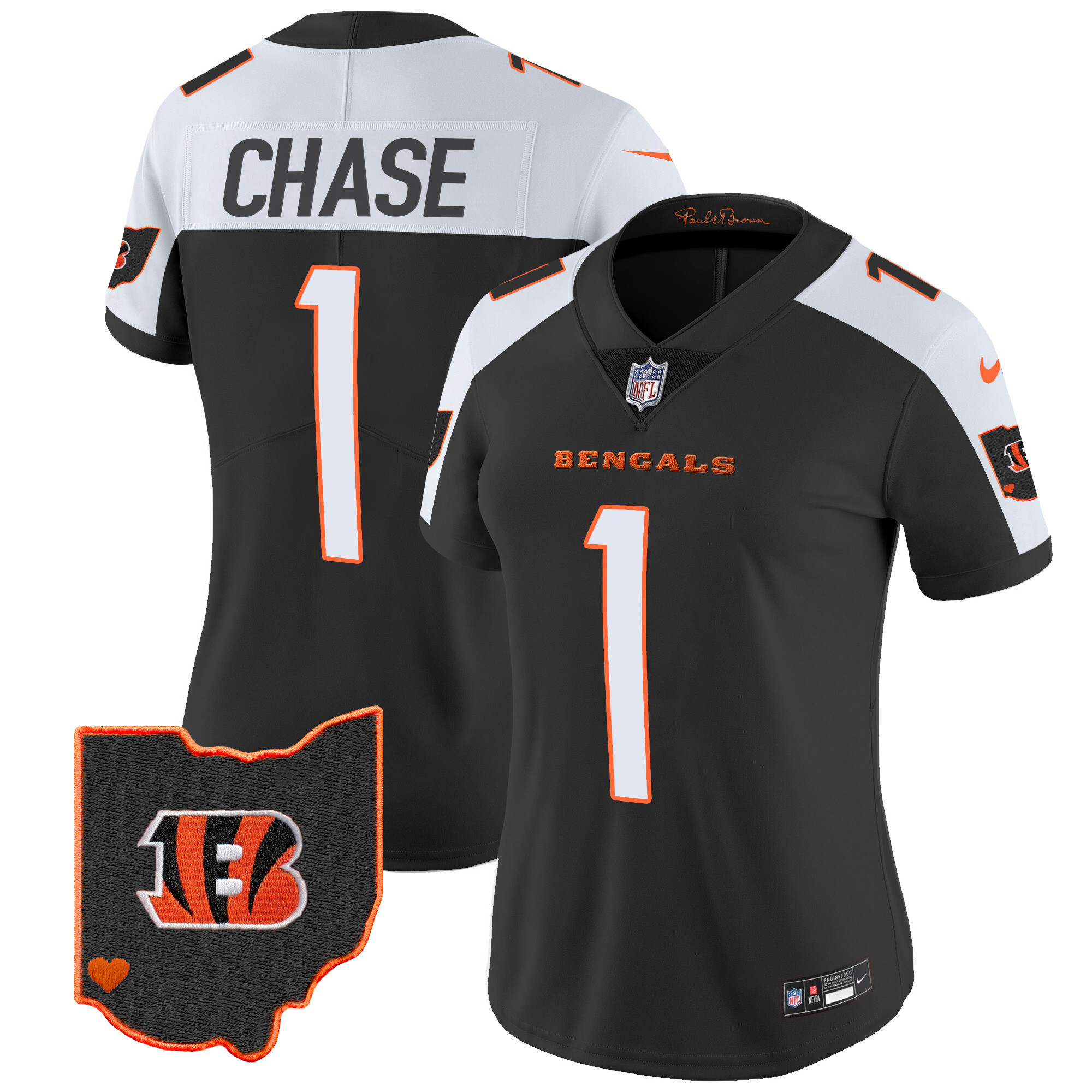 Ja'Marr Chase Women's Cincinnati Bengals Ohio Patch Vapor Limited Alternate Jersey - All Stitched