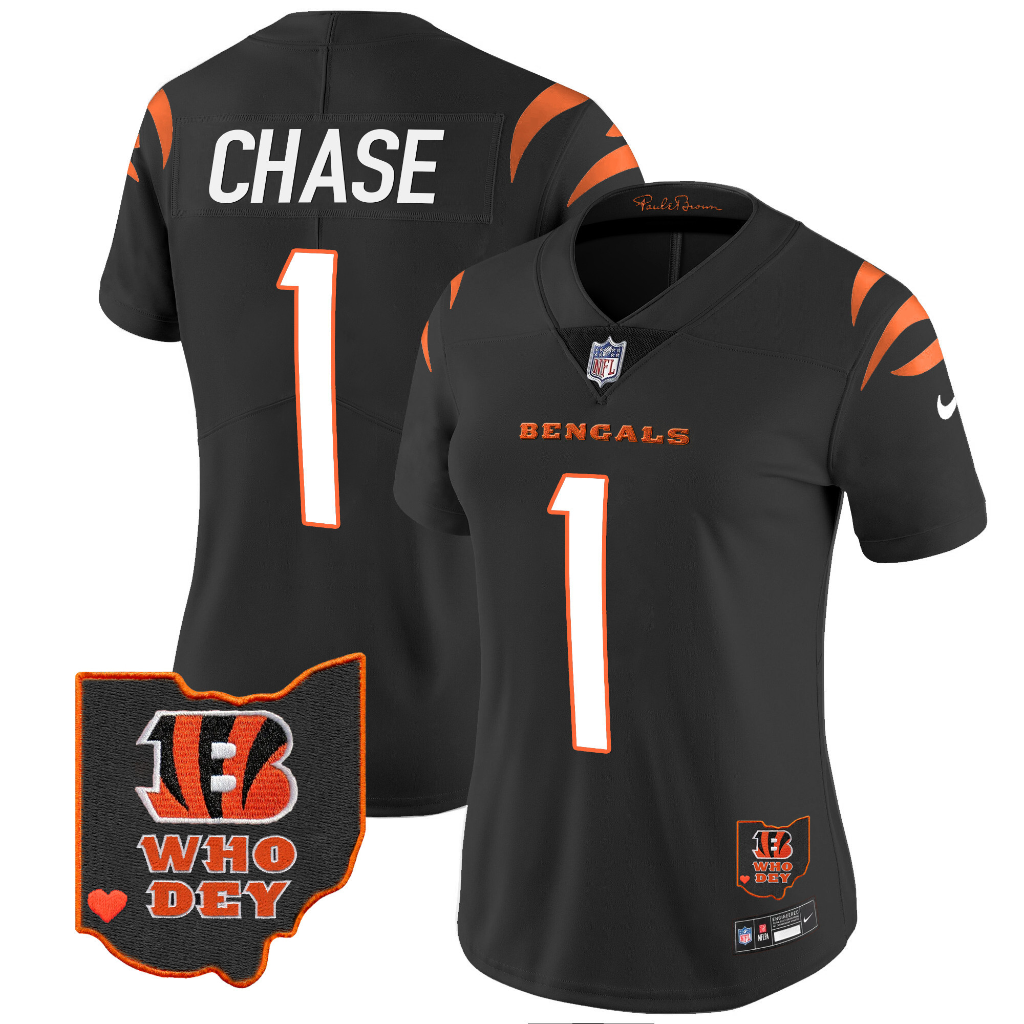Ja'Marr Chase Women's Cincinnati Bengals Ohio Patch Vapor Limited Black Jersey - All Stitched