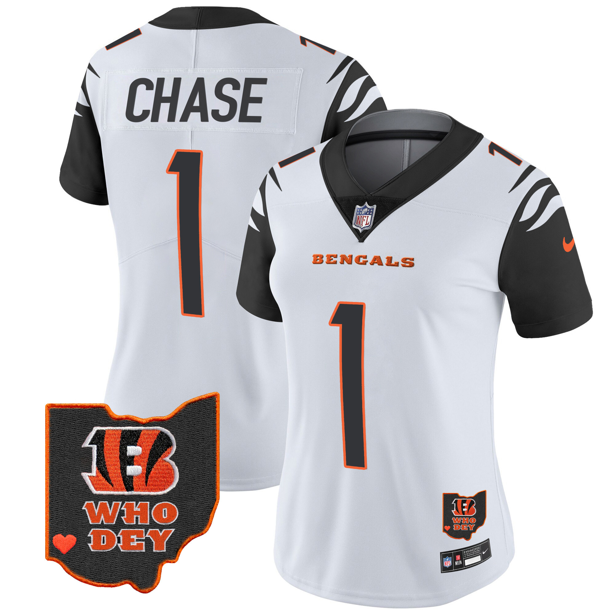 Ja'Marr Chase Women's Cincinnati Bengals Ohio Patch Vapor Limited Color Rush Jersey - All Stitched